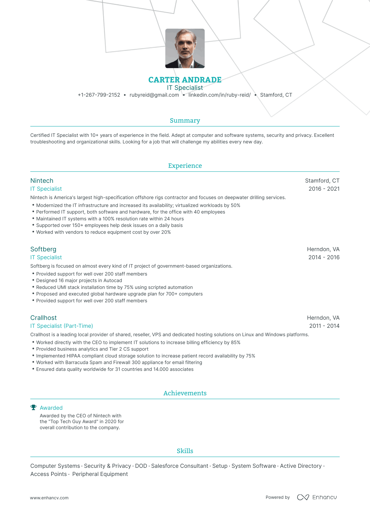 Traditional IT Specialist Resume Template