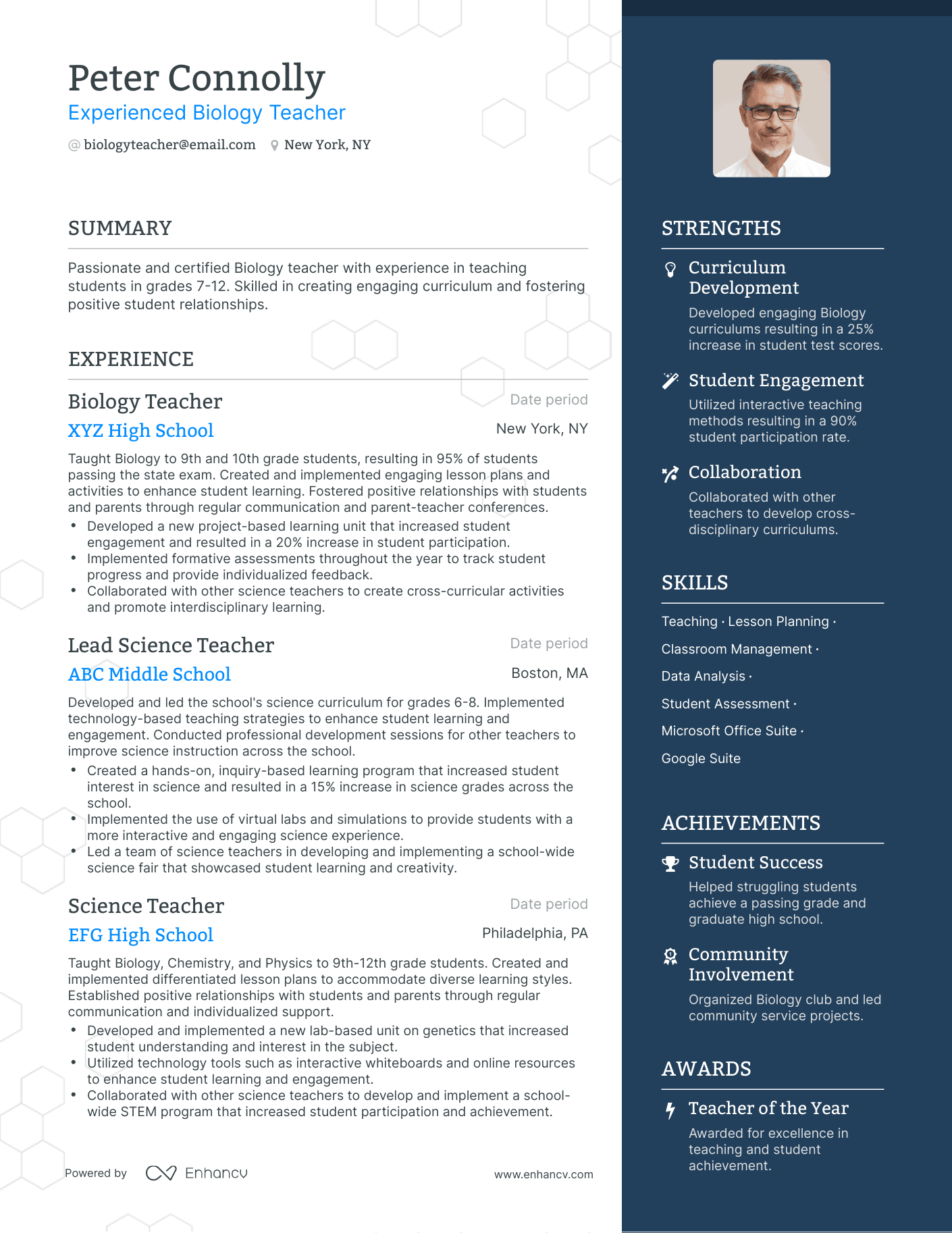 One Page Biology Teacher Resume Template