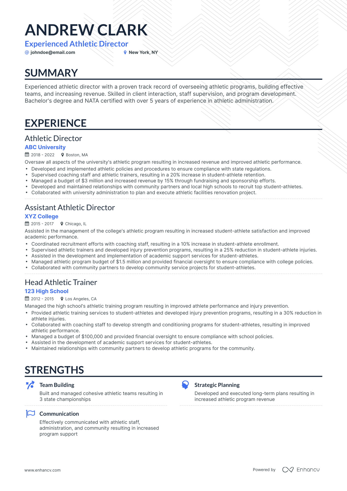 Classic Athletic Director Resume Template