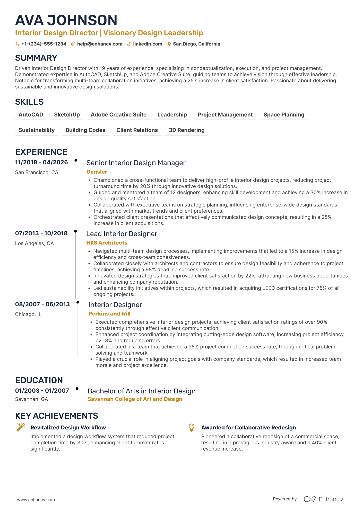 A resume example of a Interior Design Director