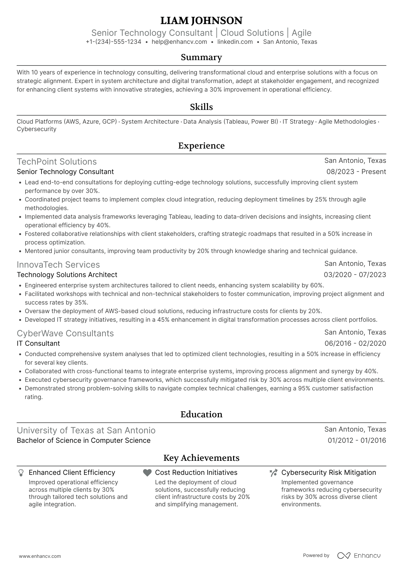 A resume example of a Senior Technology Consultant
