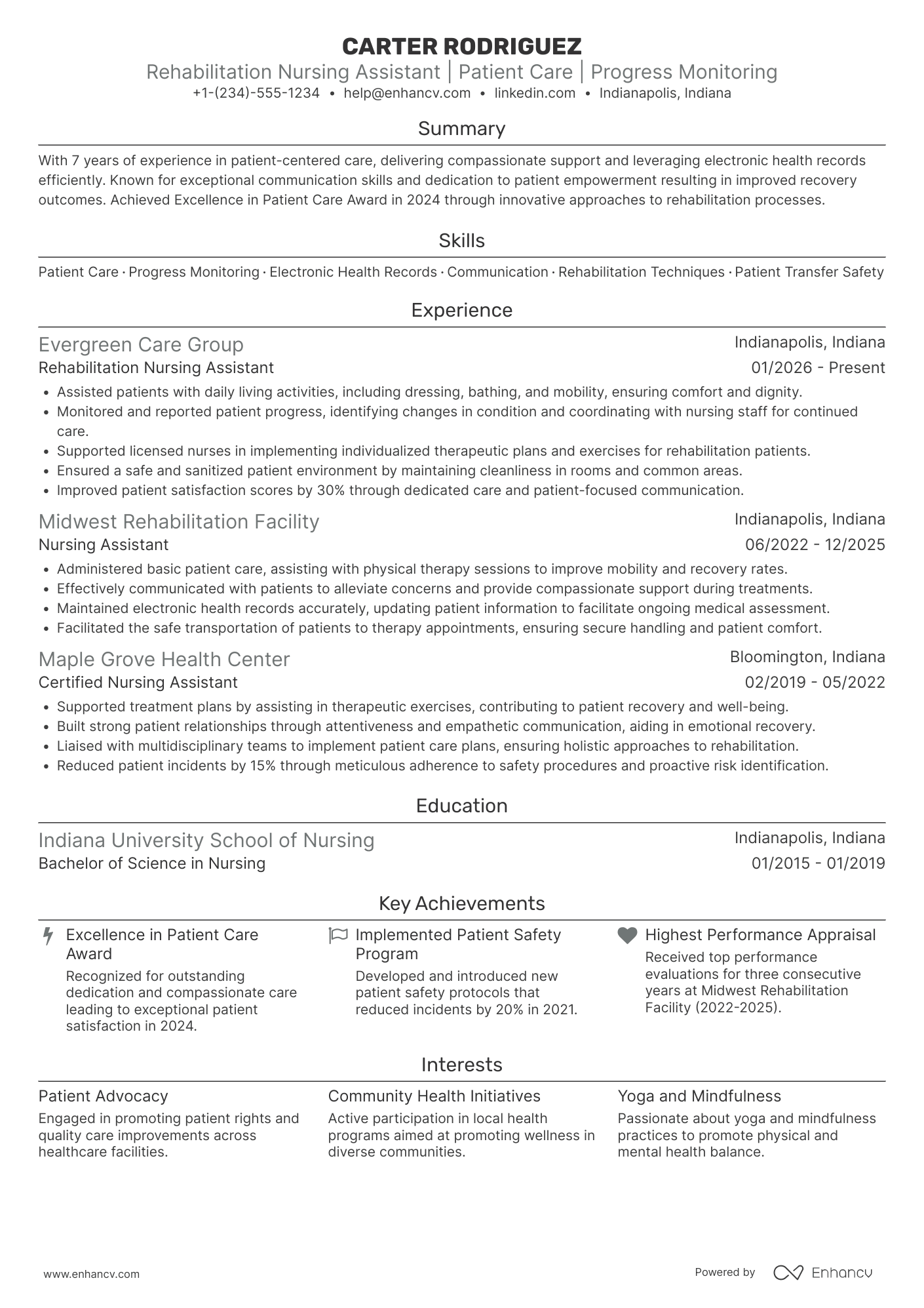 A resume example of a Rehabilitation Nursing Assistant
