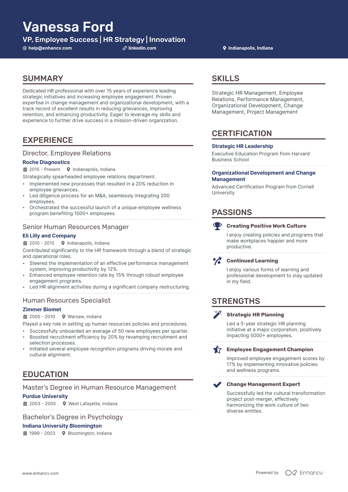 human resources vp resume