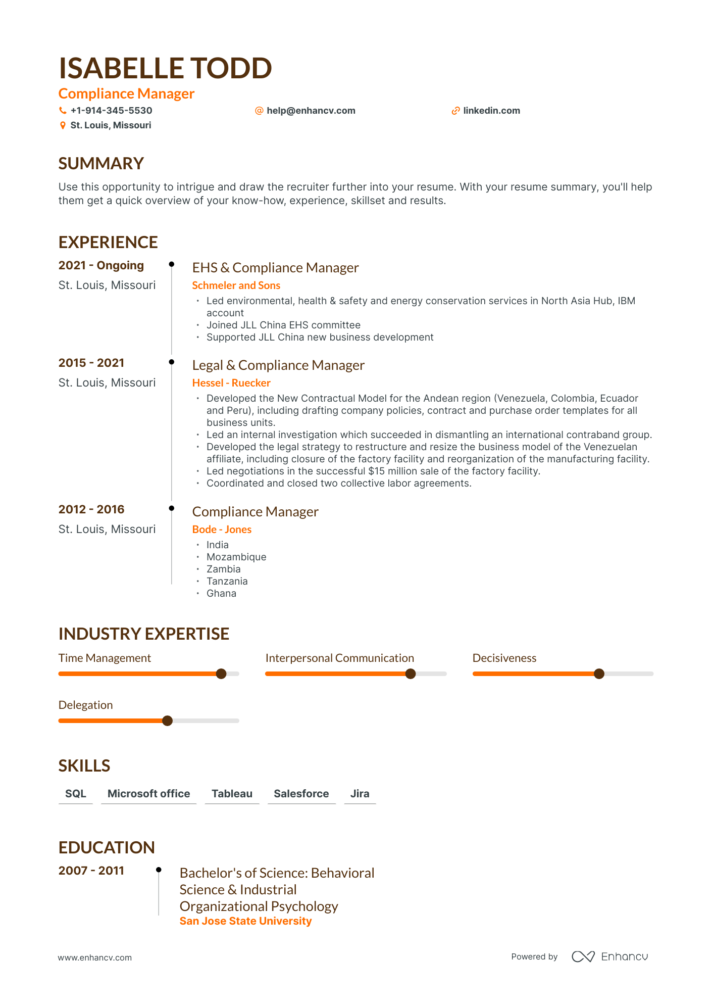 Compliance Manager Resume Examples & Guide for 2023 (Layout, Skills ...