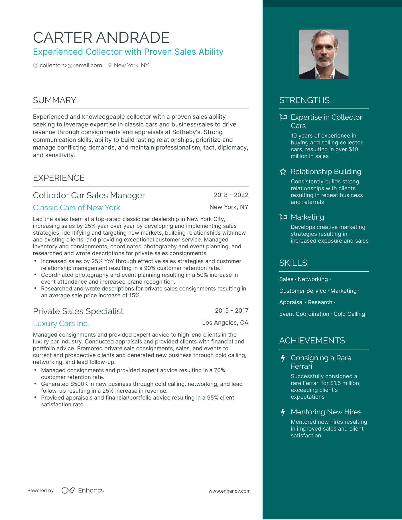 One Page Collector Resume Template