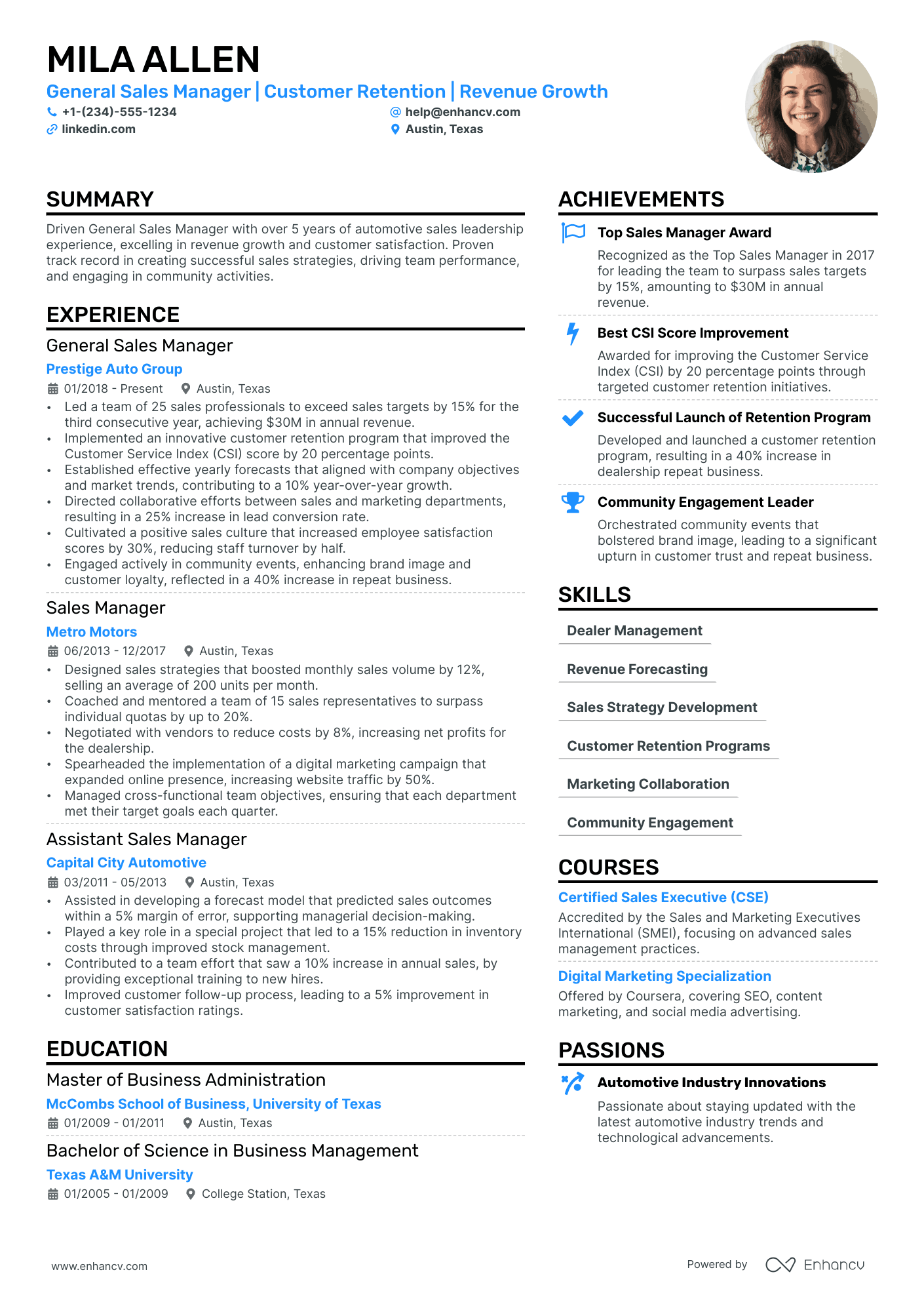 resume examples sales manager