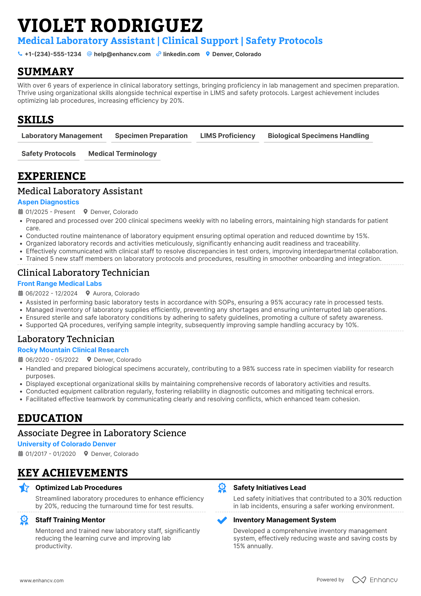 A resume example of a Medical Laboratory Assistant