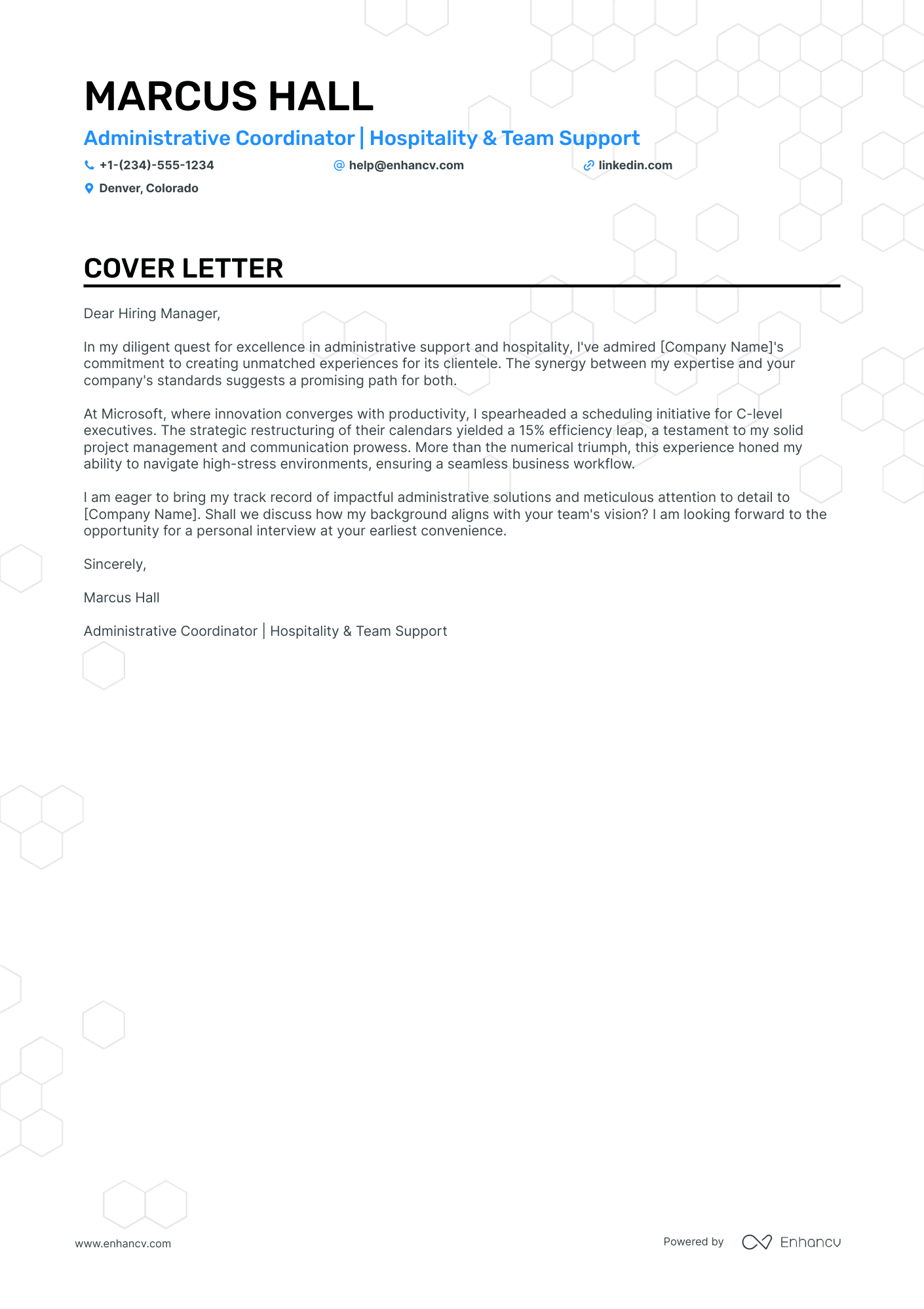 cover letter sample for an administrative assistant