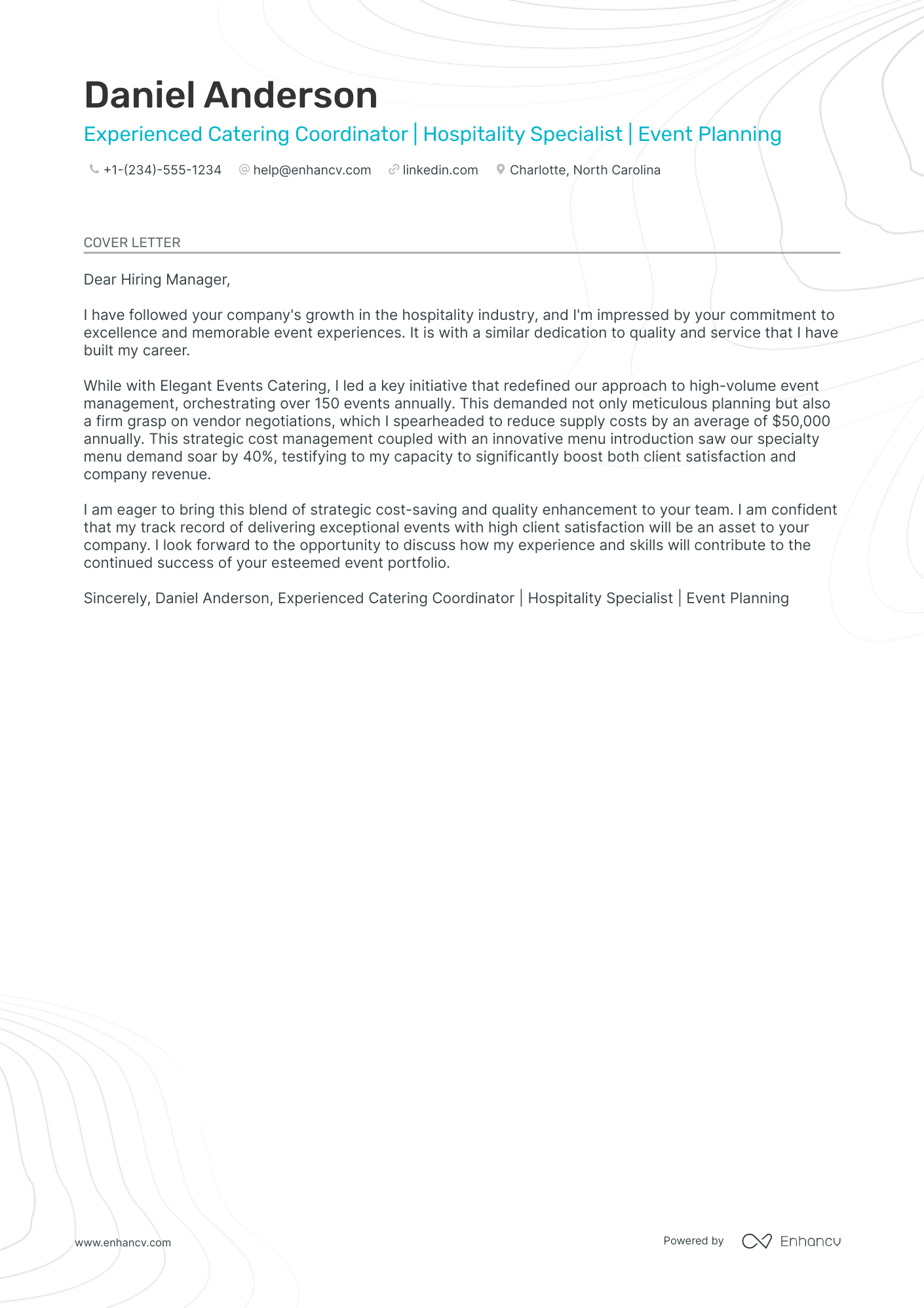 cover letter example for server job