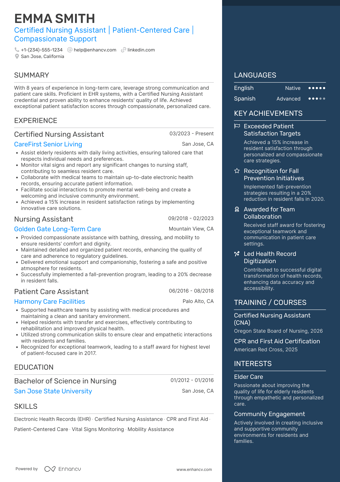 A resume example of a Long Term Care Nursing Assistant