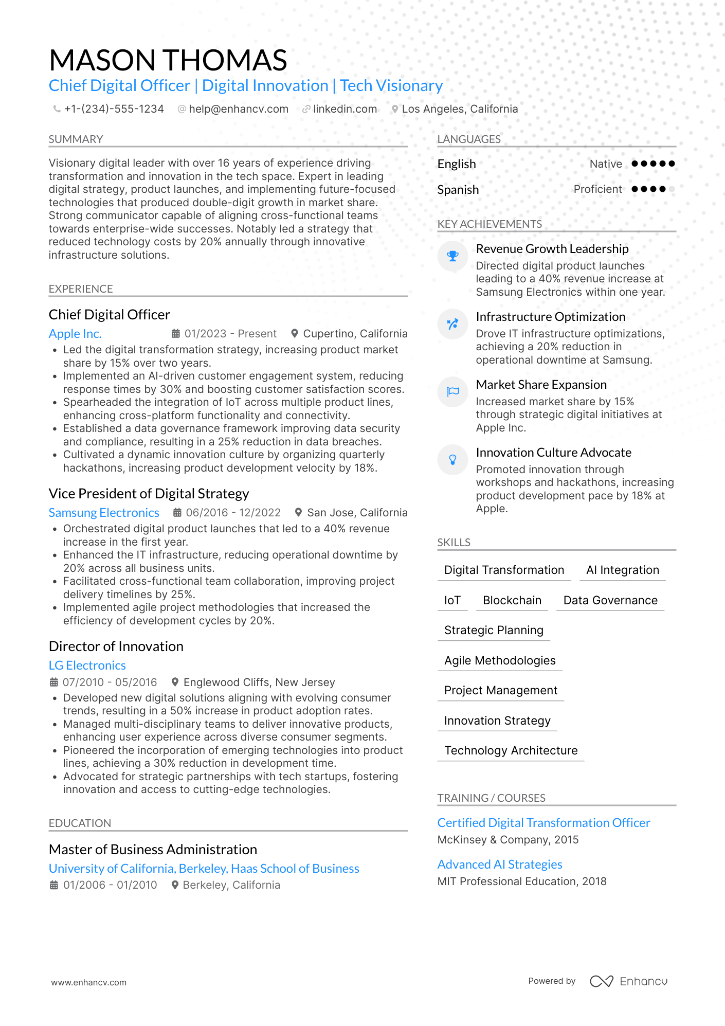 A resume example of a Chief Digital Innovation Officer