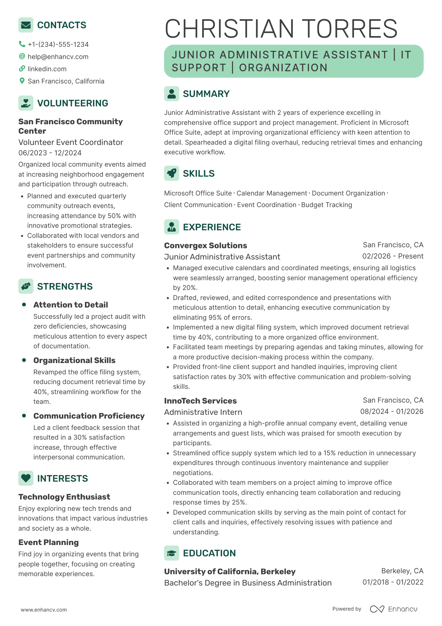 A resume example of a Lead Administrative Assistant