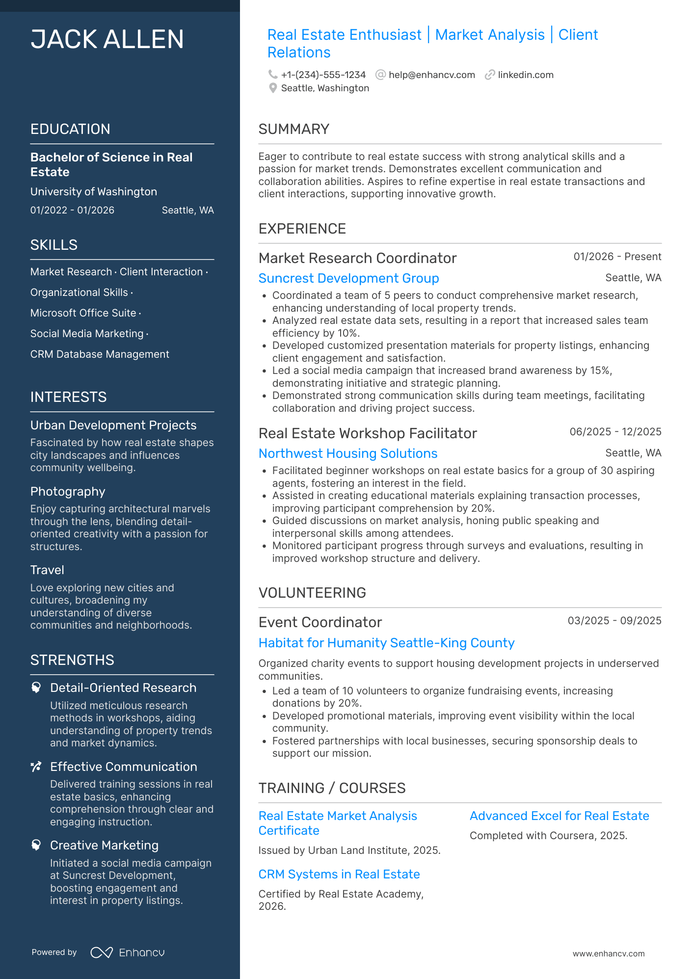 A resume example of a Real Estate Intern