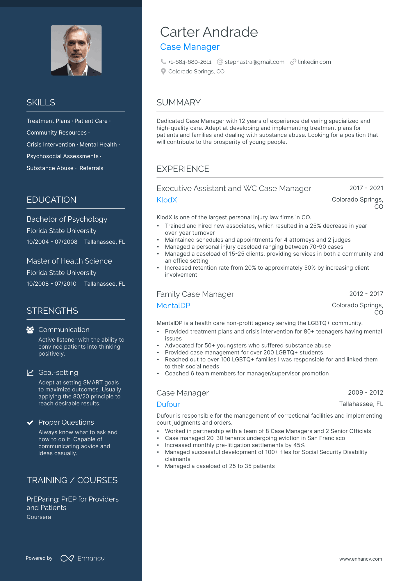 A resume example of a Case Manager