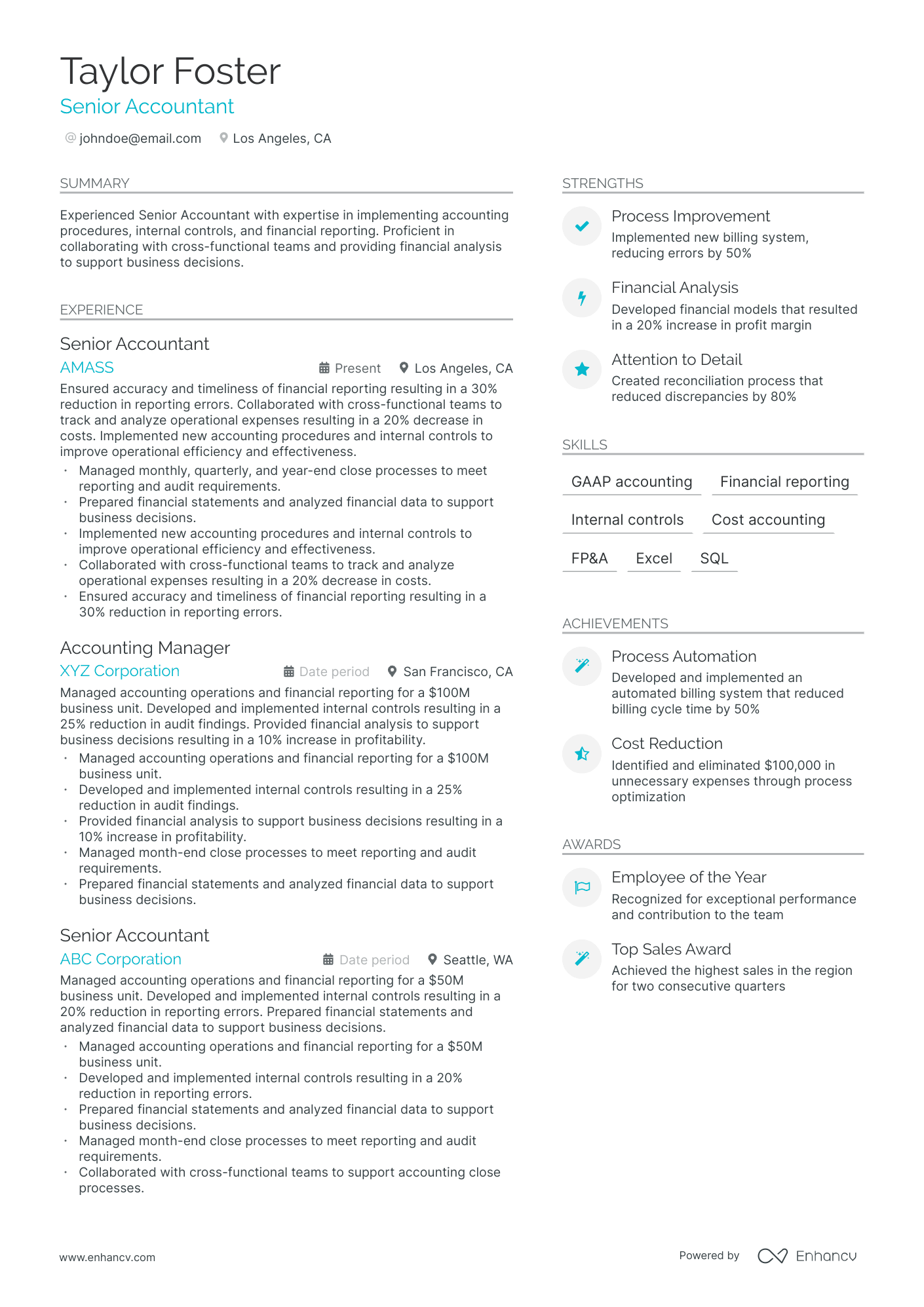 A resume example of a Functional Accounting