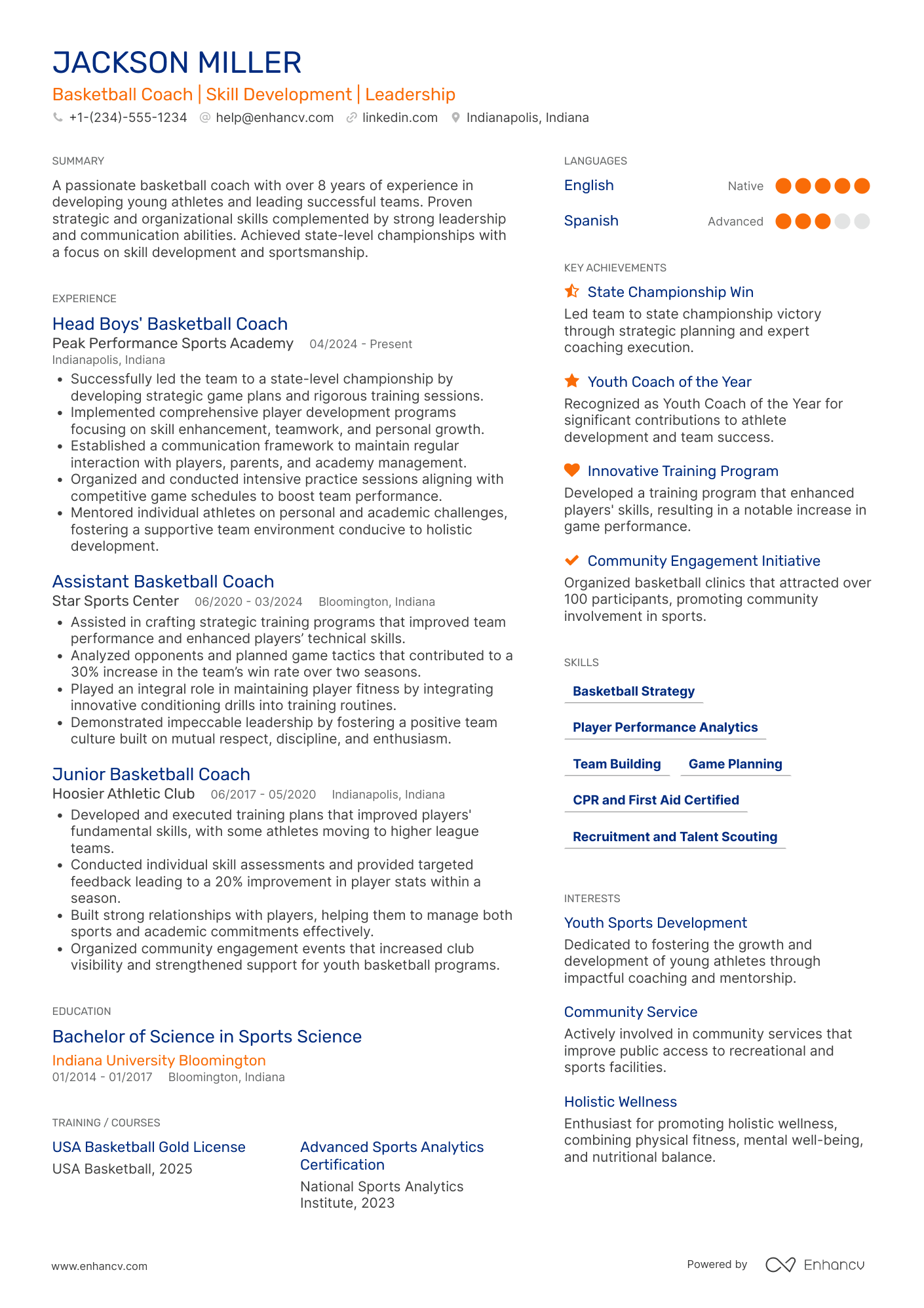 A resume example of a Boys' Basketball Coach