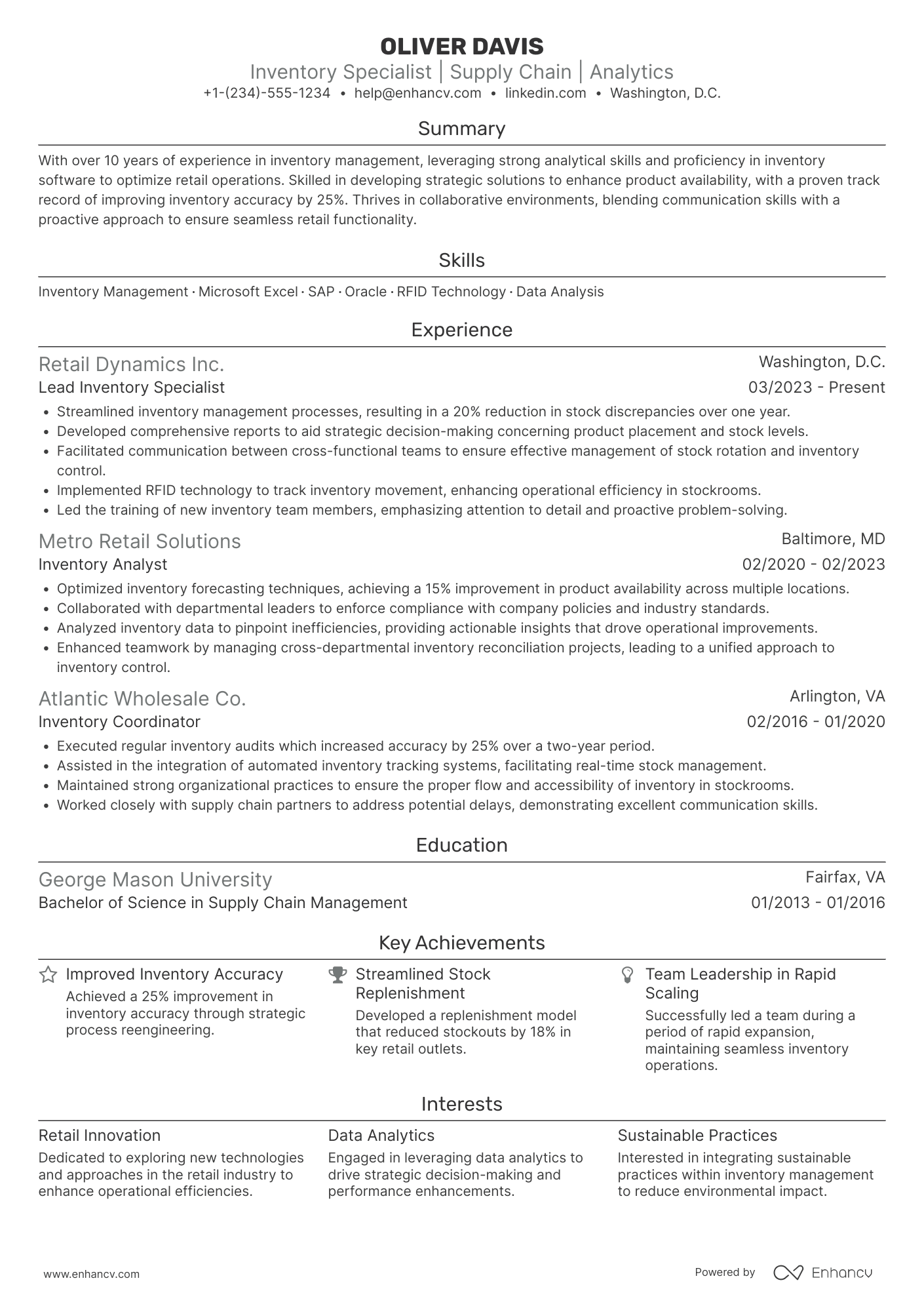 A resume example of a Walmart Inventory Specialist