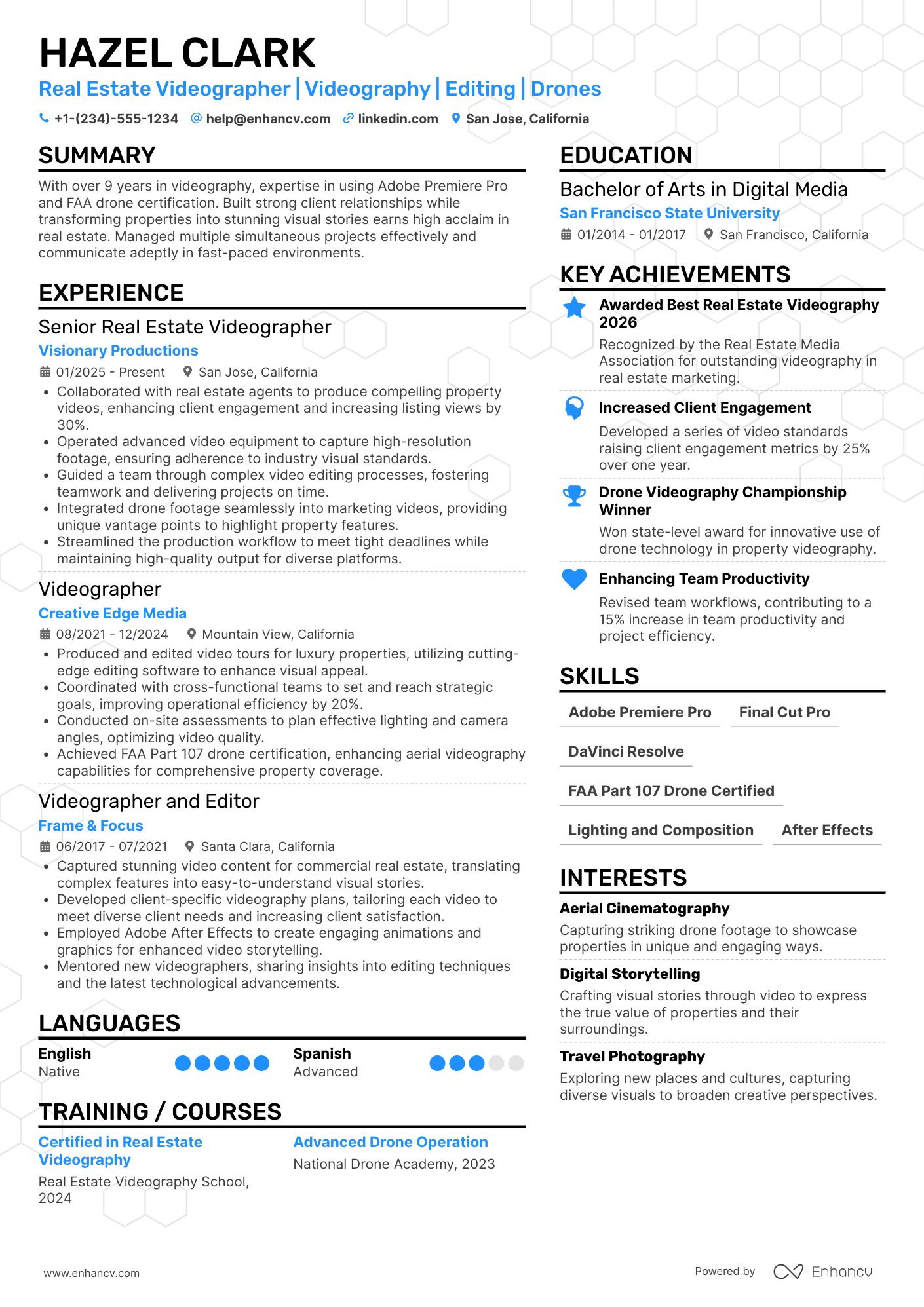 A resume example of a Real Estate Videographer