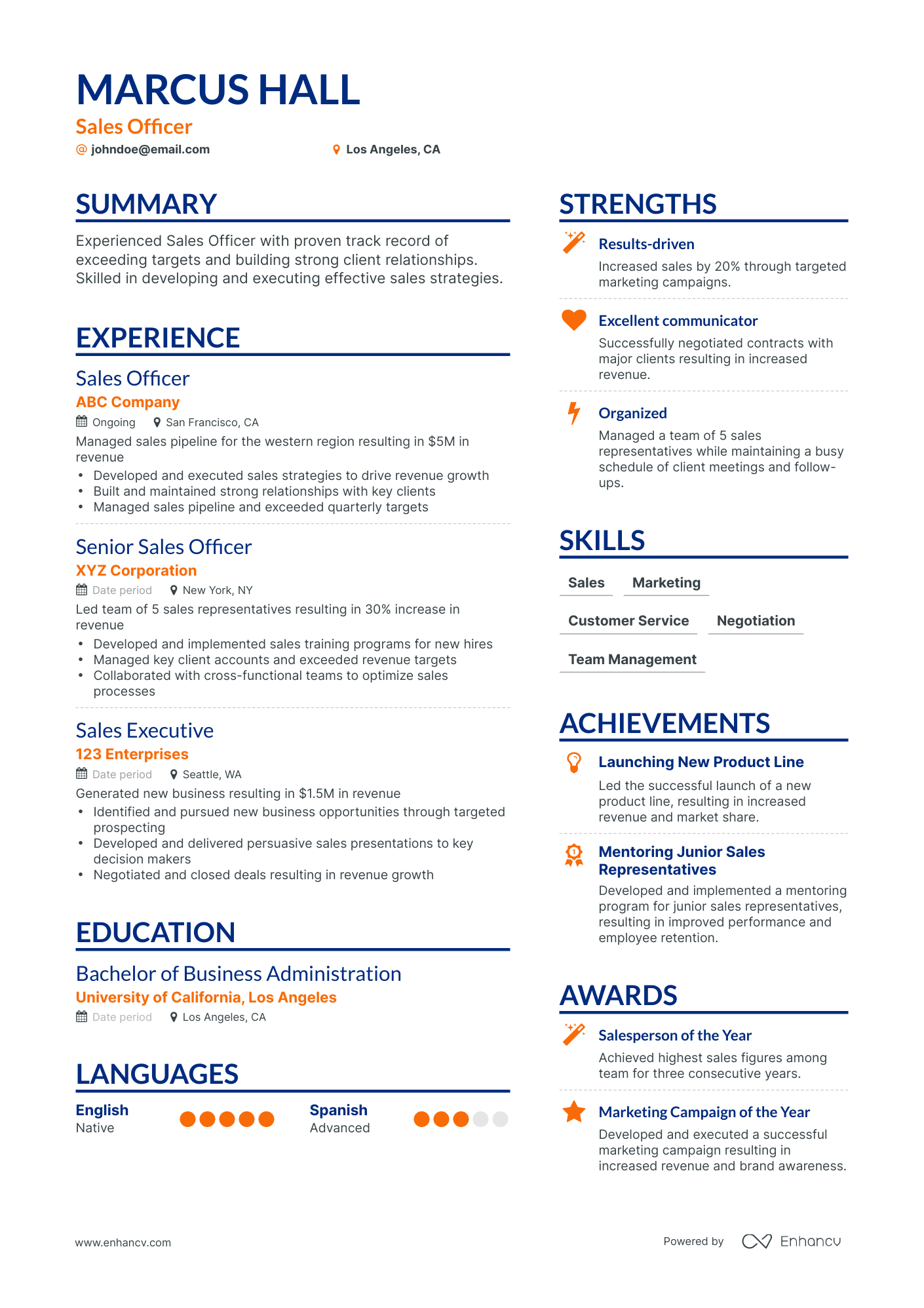 Simple Sales Officer Resume Template