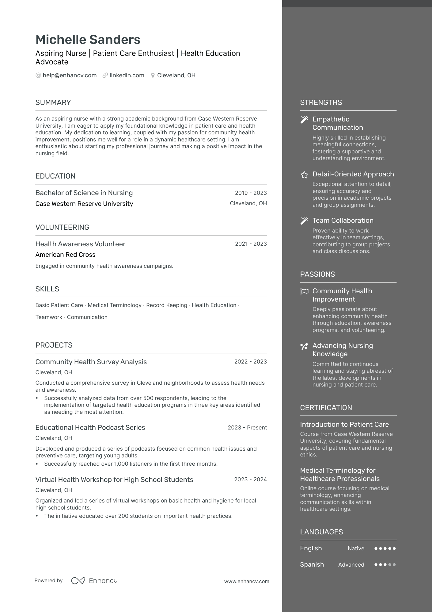 nursing student description for resume