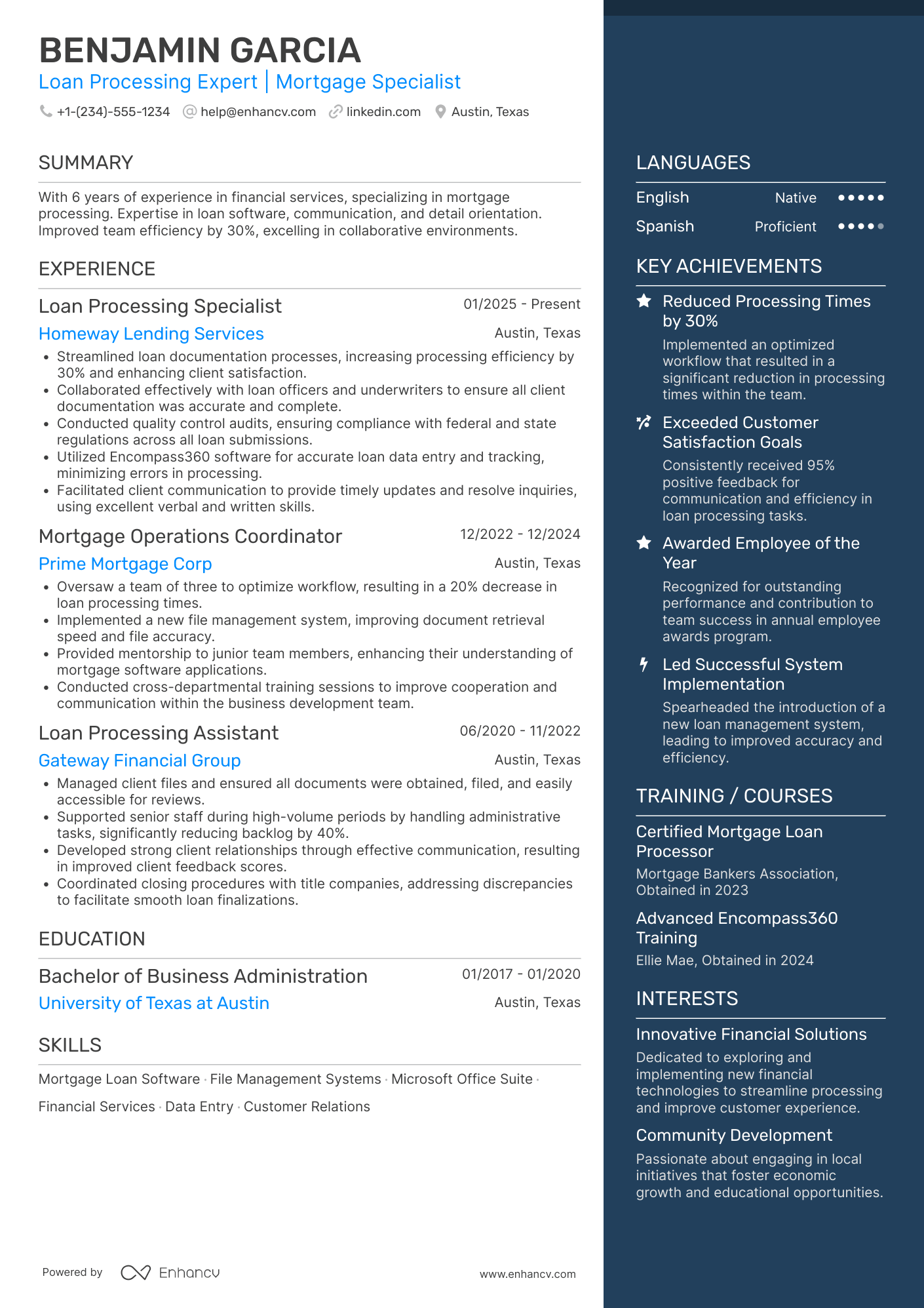 A resume example of a Loan Processor Assistant