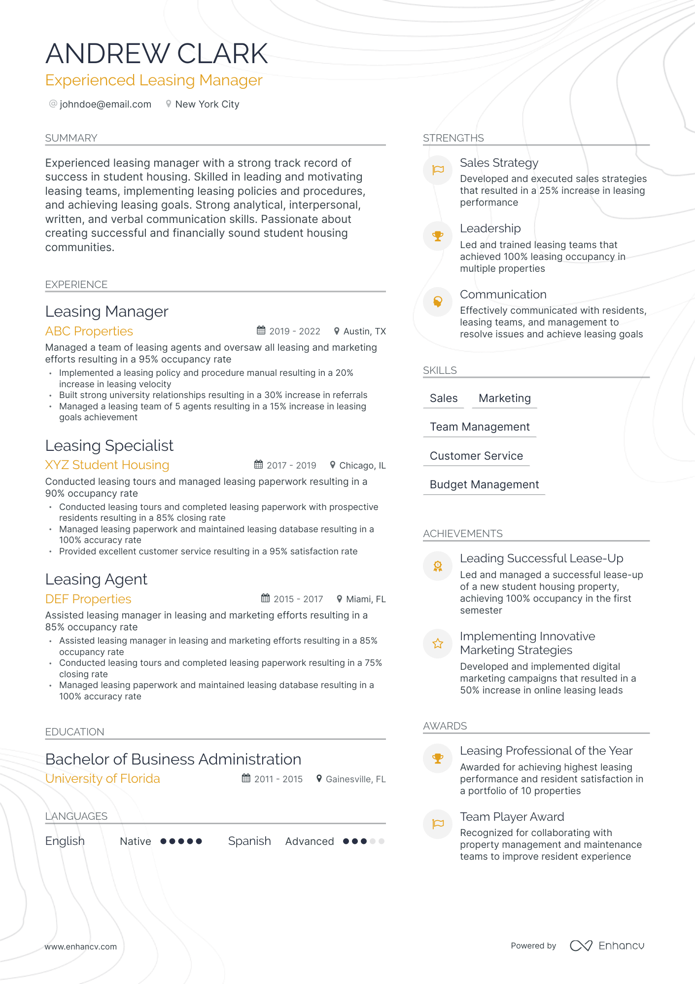Modern Leasing Manager Resume Template