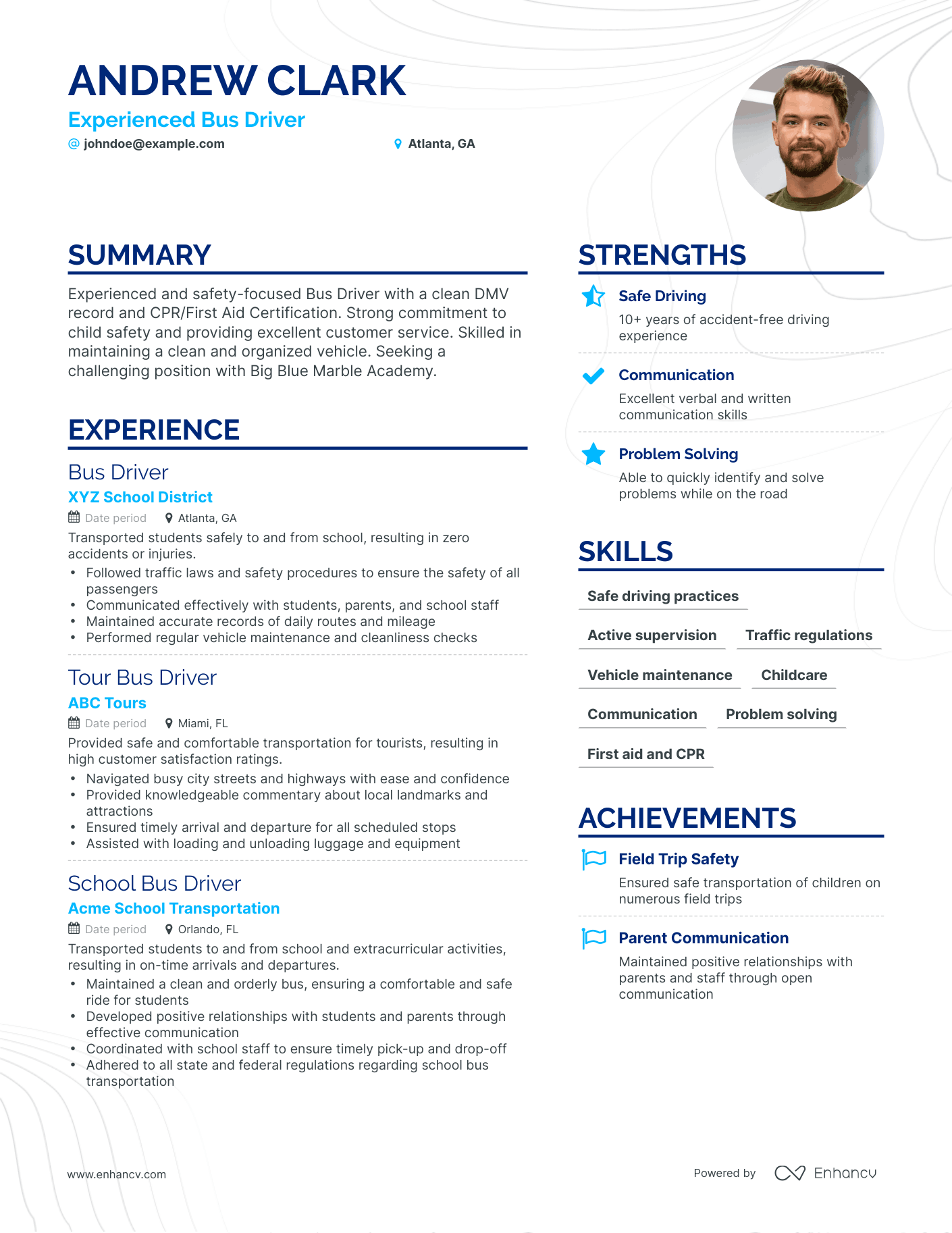 Simple Bus Driver Resume Template