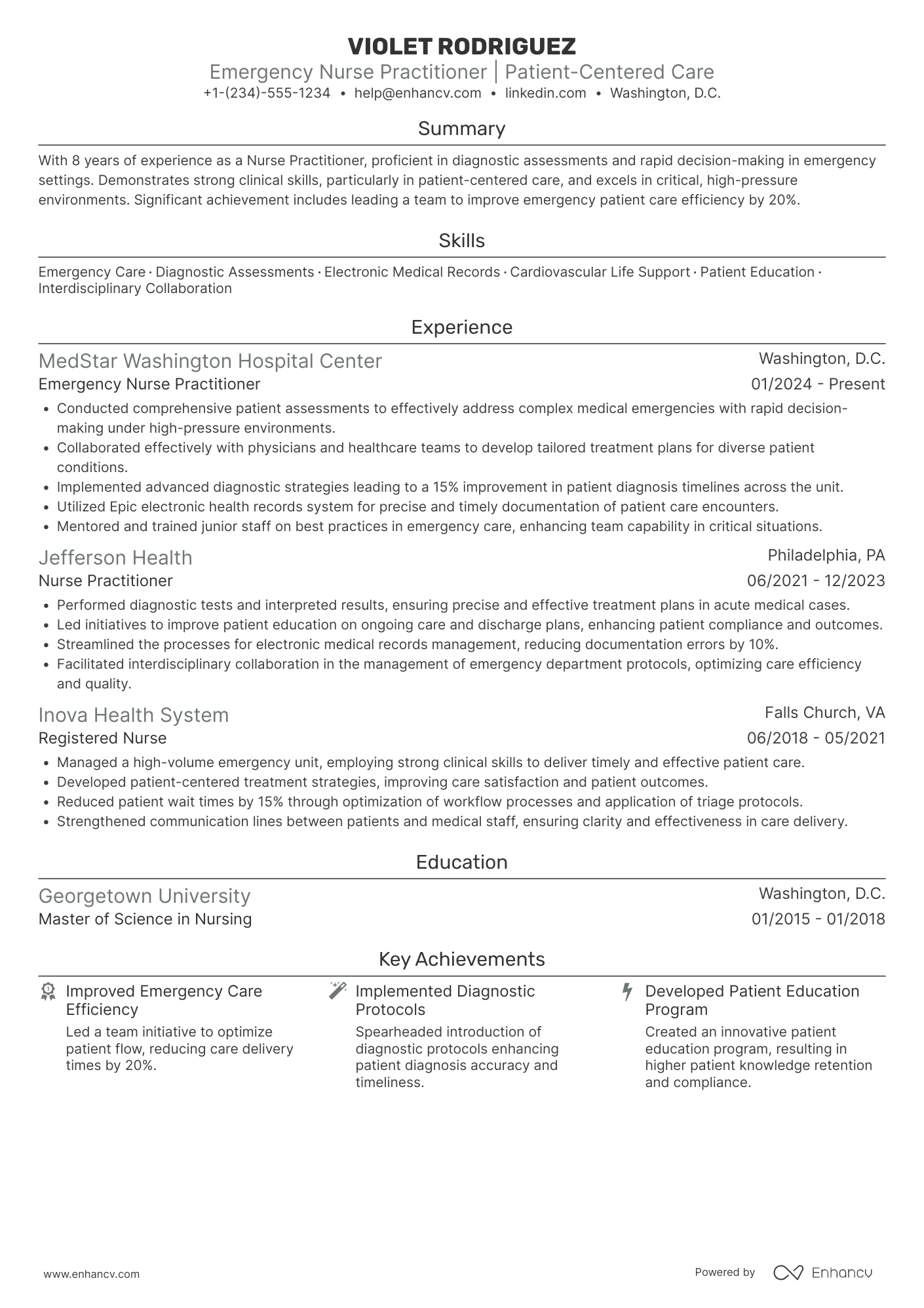 A resume example of a Emergency Nurse Practitioner (ENP)