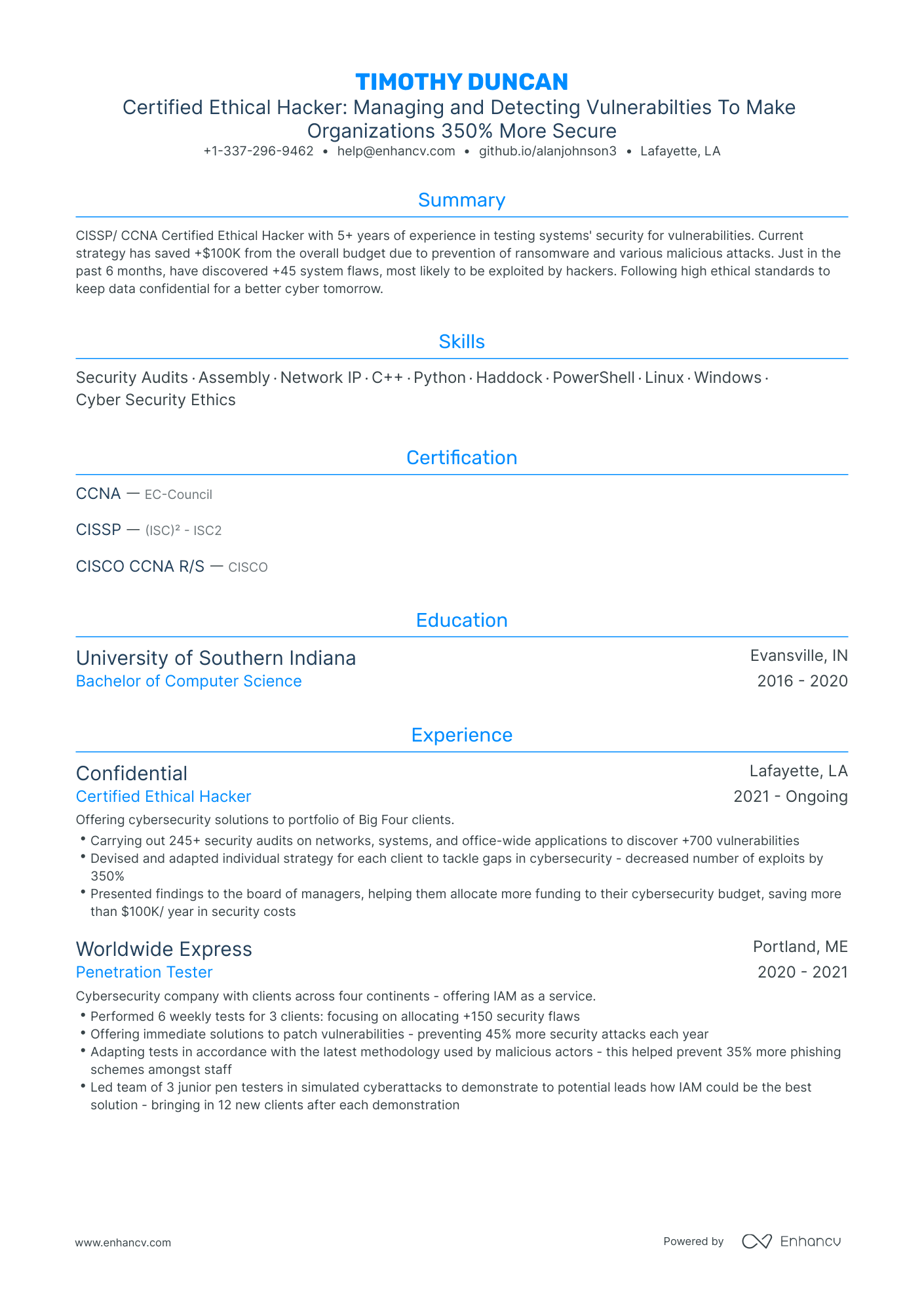 Traditional Ethical Hacker Resume Template