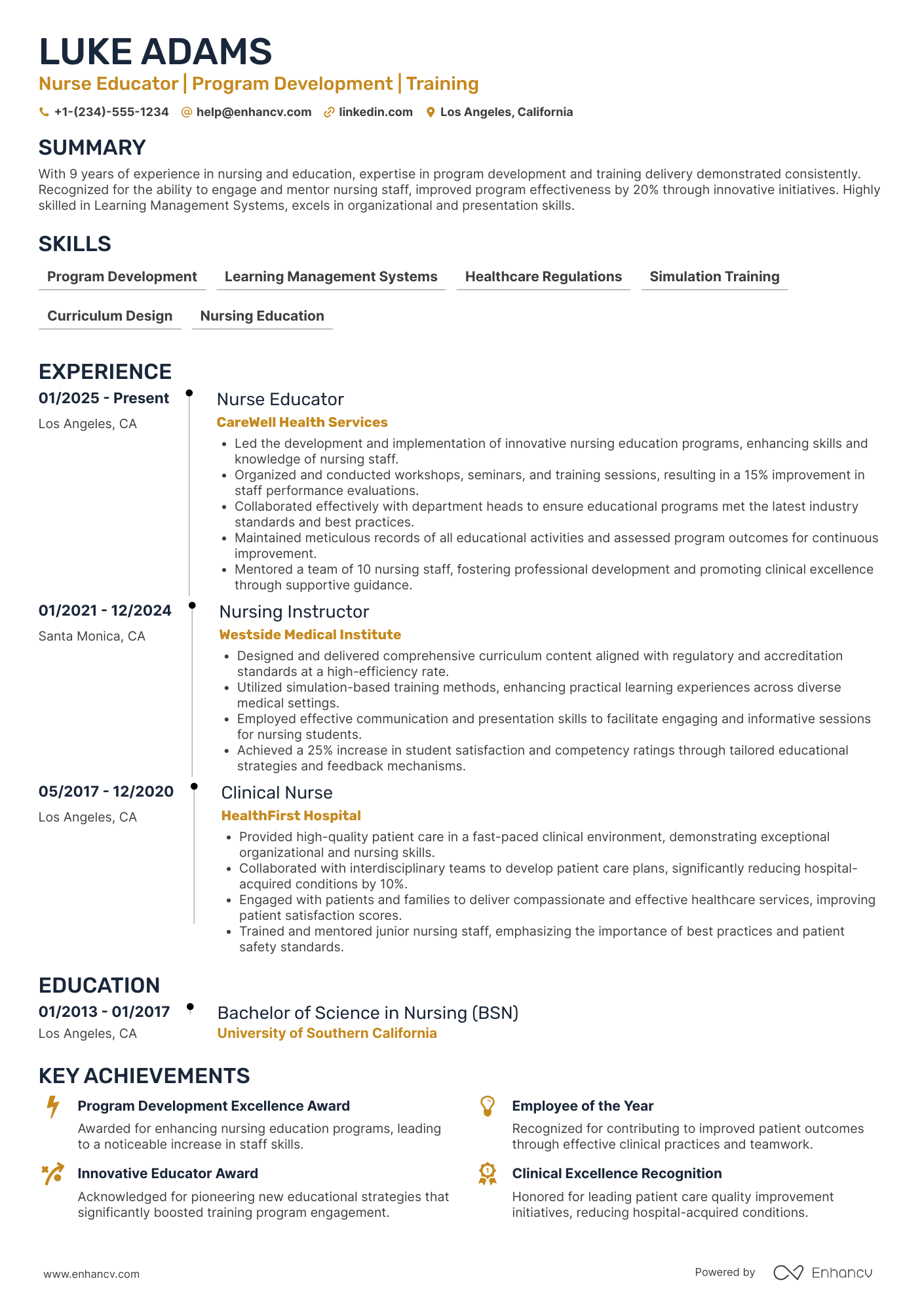 A resume example of a Nurse Educator Coordinator