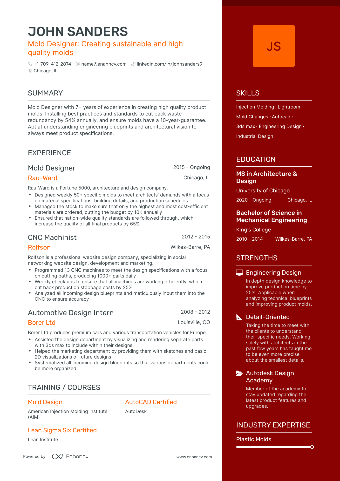 One Page Mold Designer Resume Template