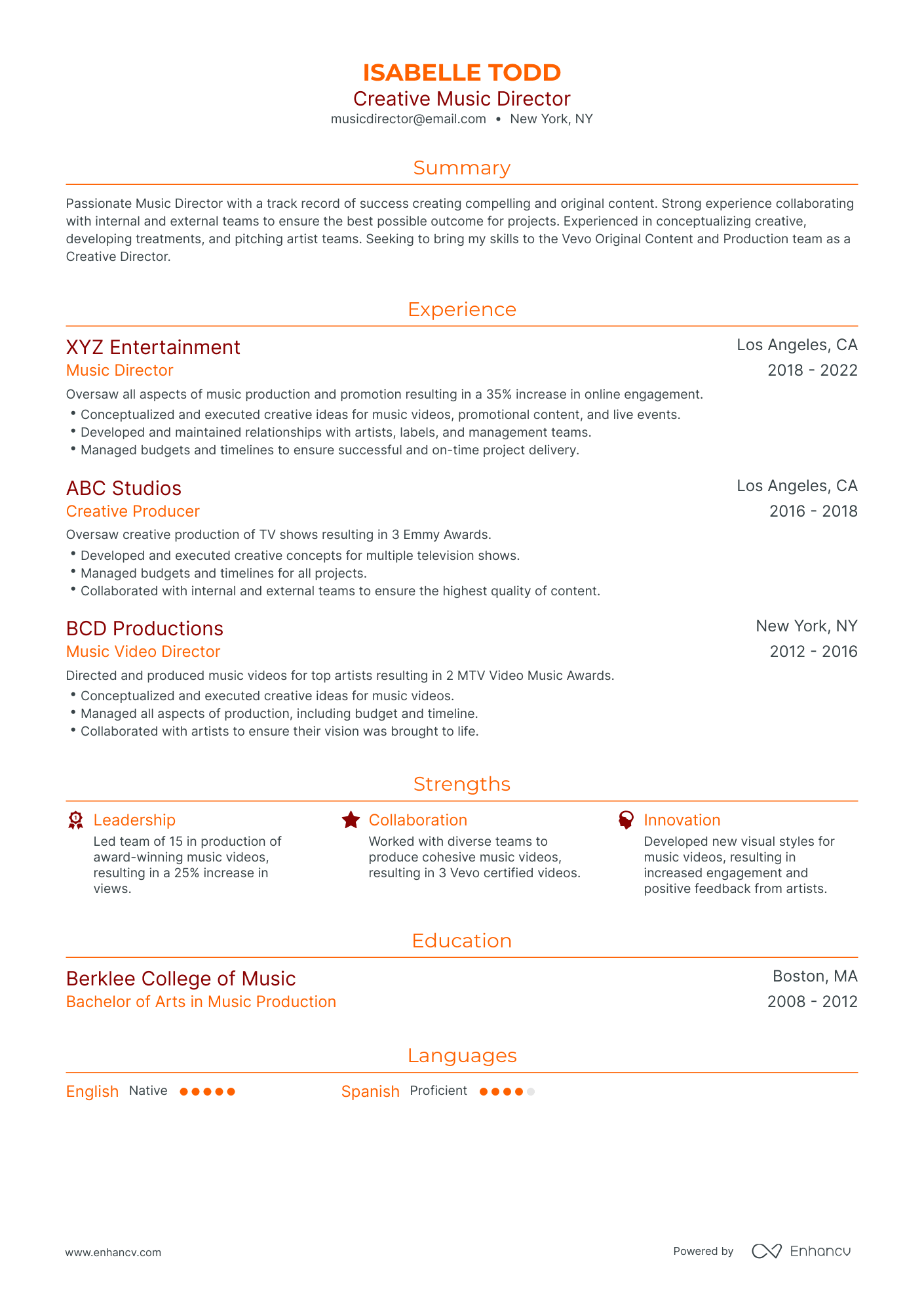 Traditional Music Director Resume Template