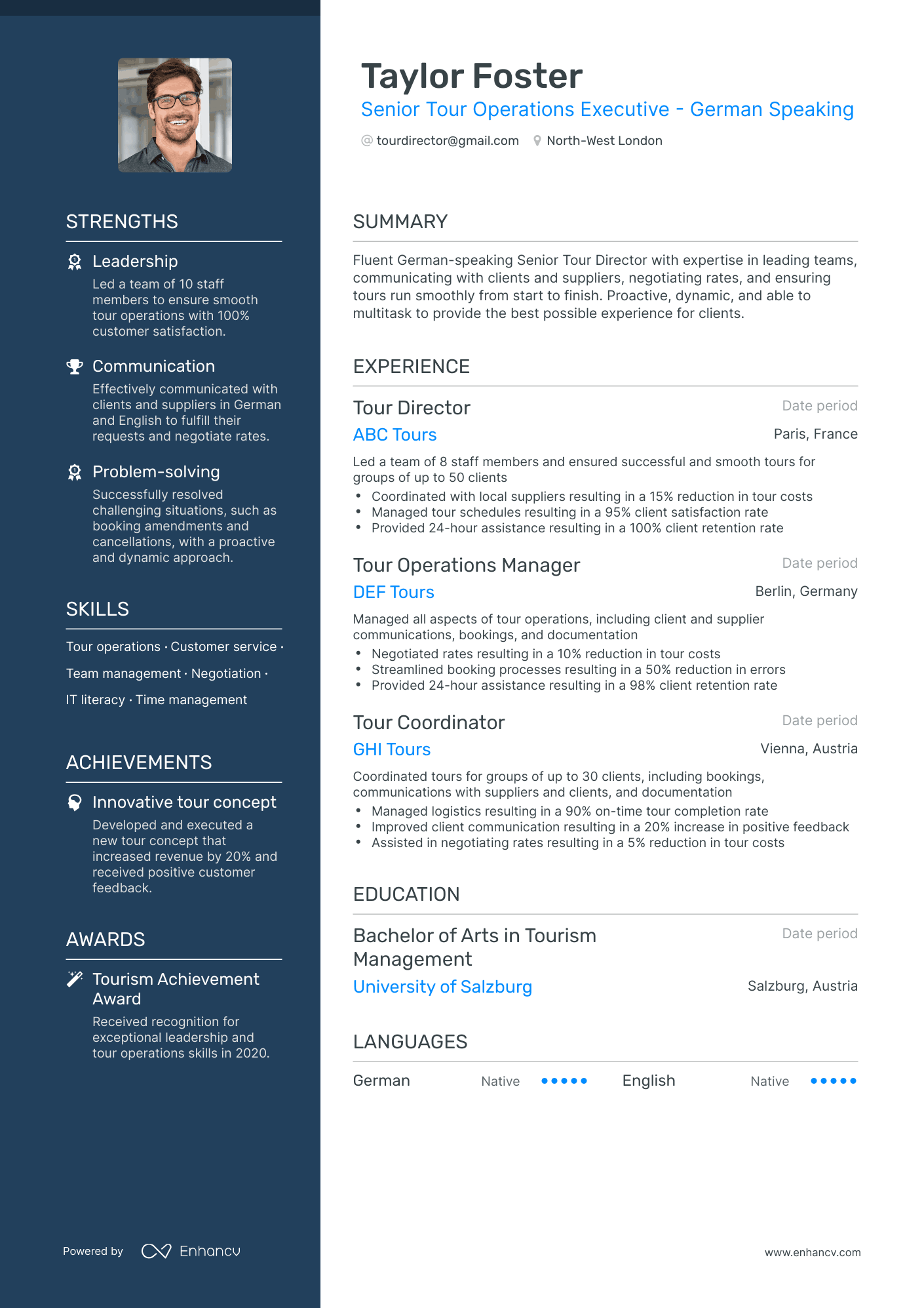 Polished Tour Director Resume Template
