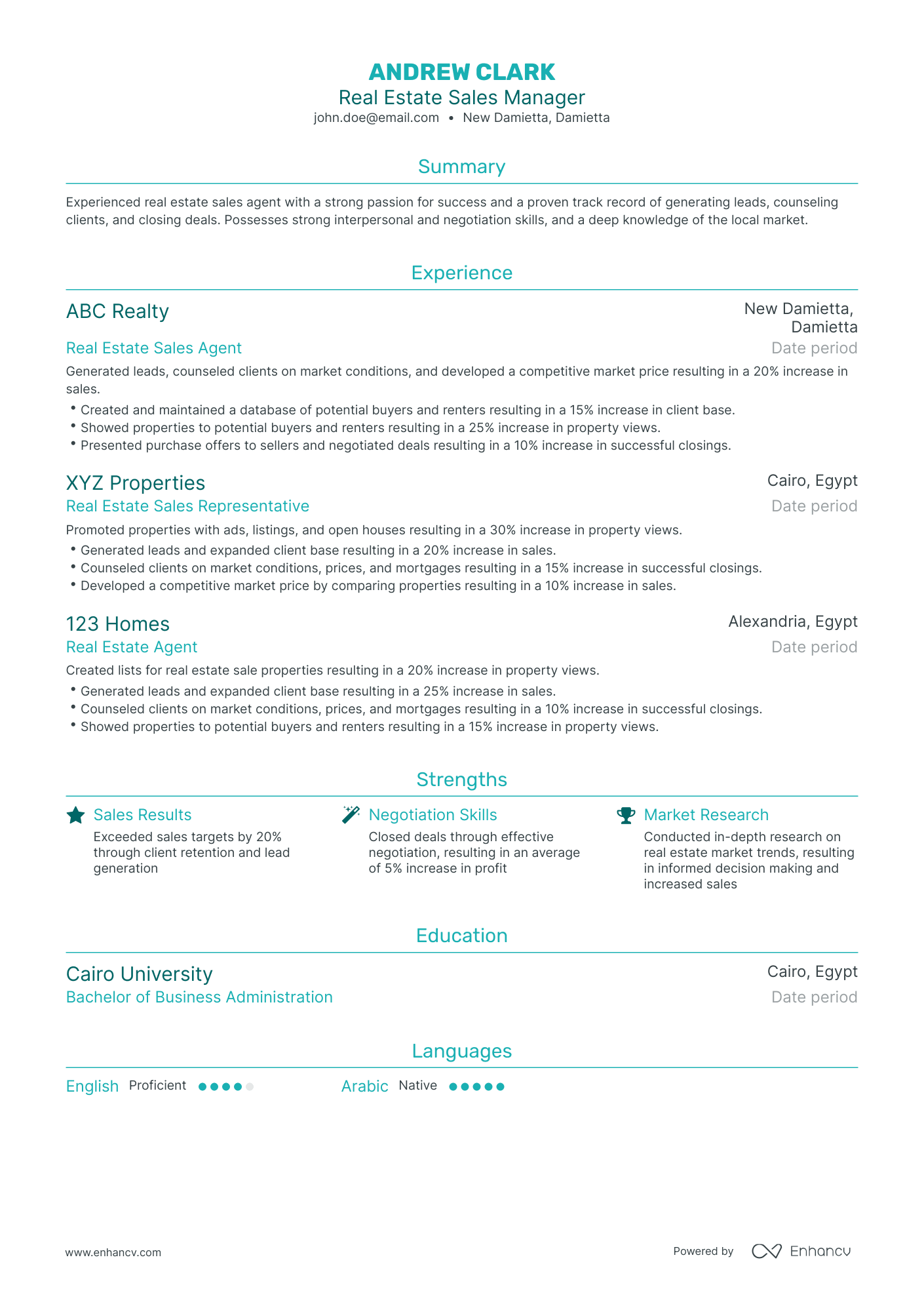 Traditional Real Estate Sales Manager Resume Template