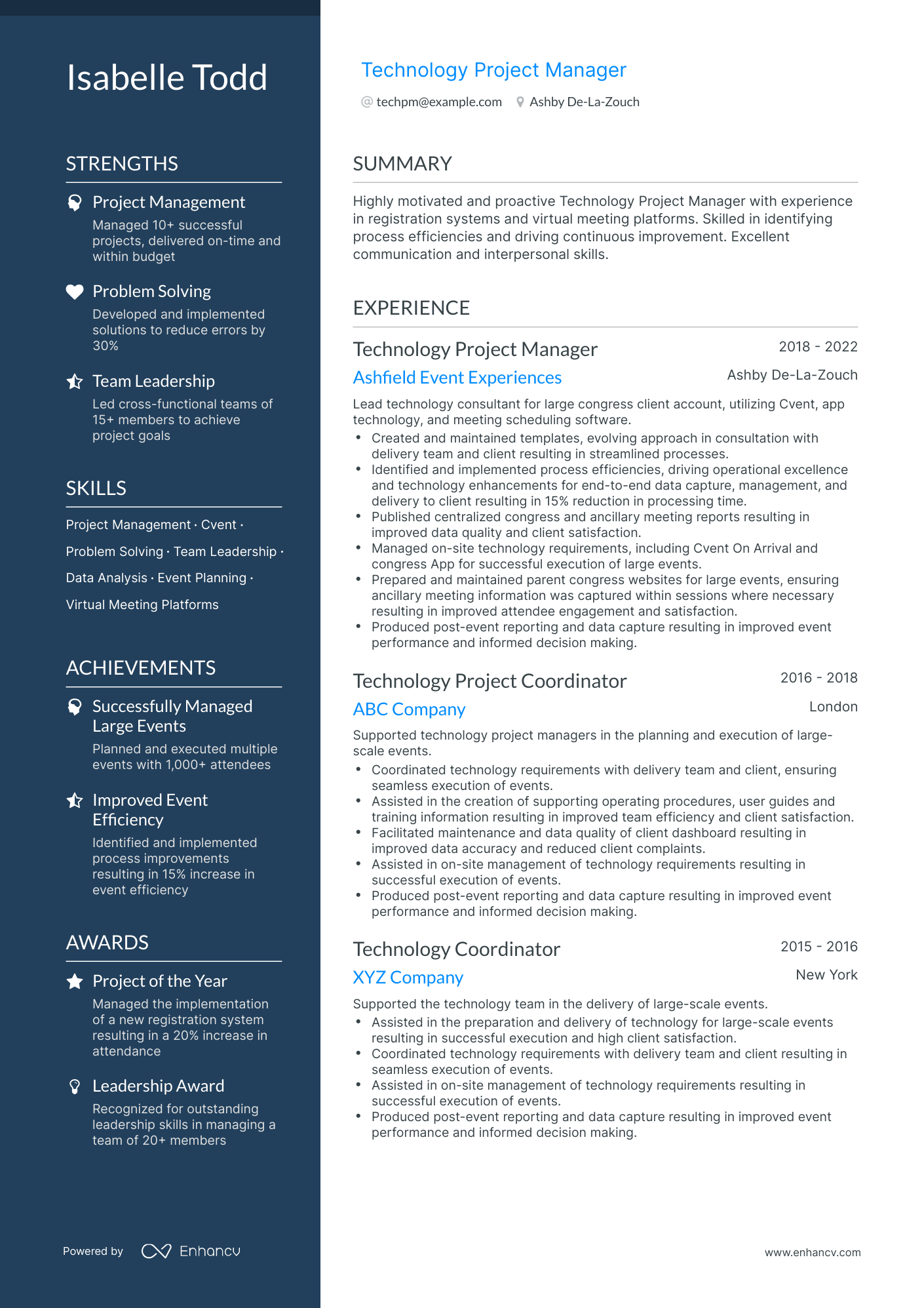 Polished Technology Project Manager Resume Template