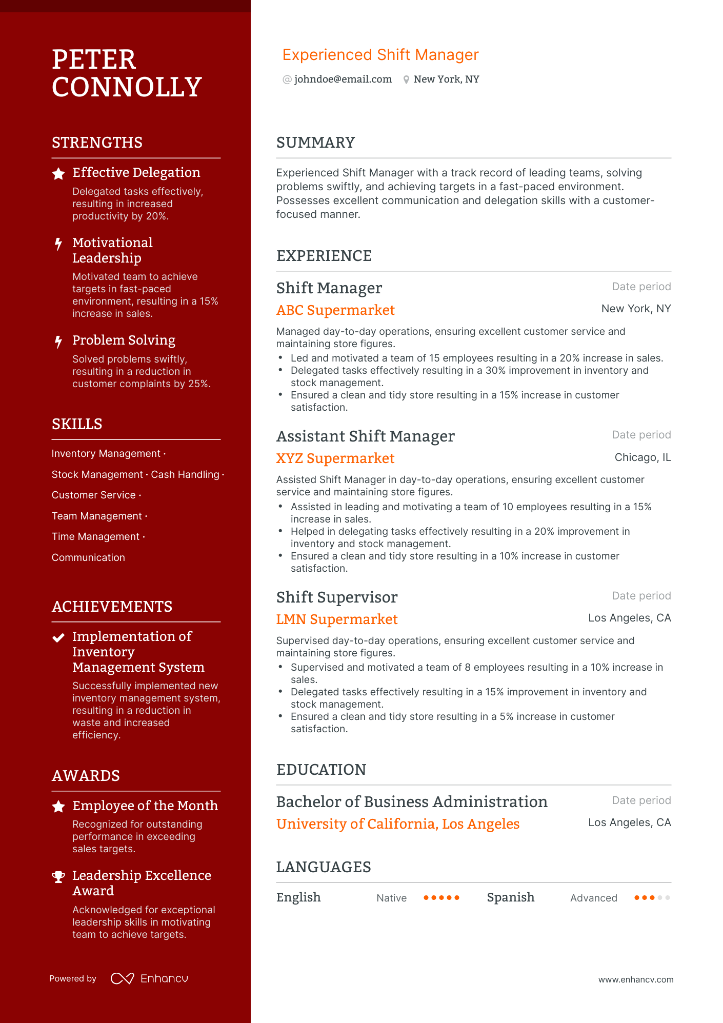 Polished Shift Manager Resume Template