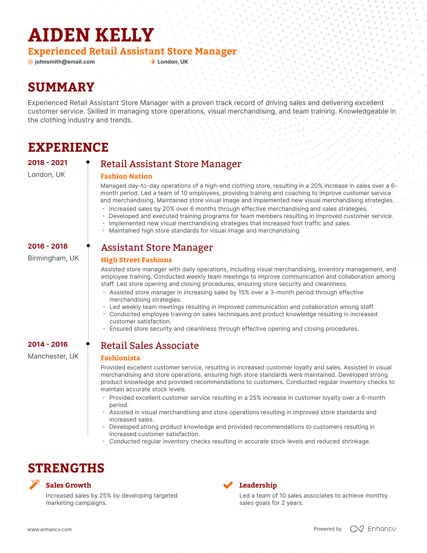 Timeline Retail Assistant Store Manager Resume Template