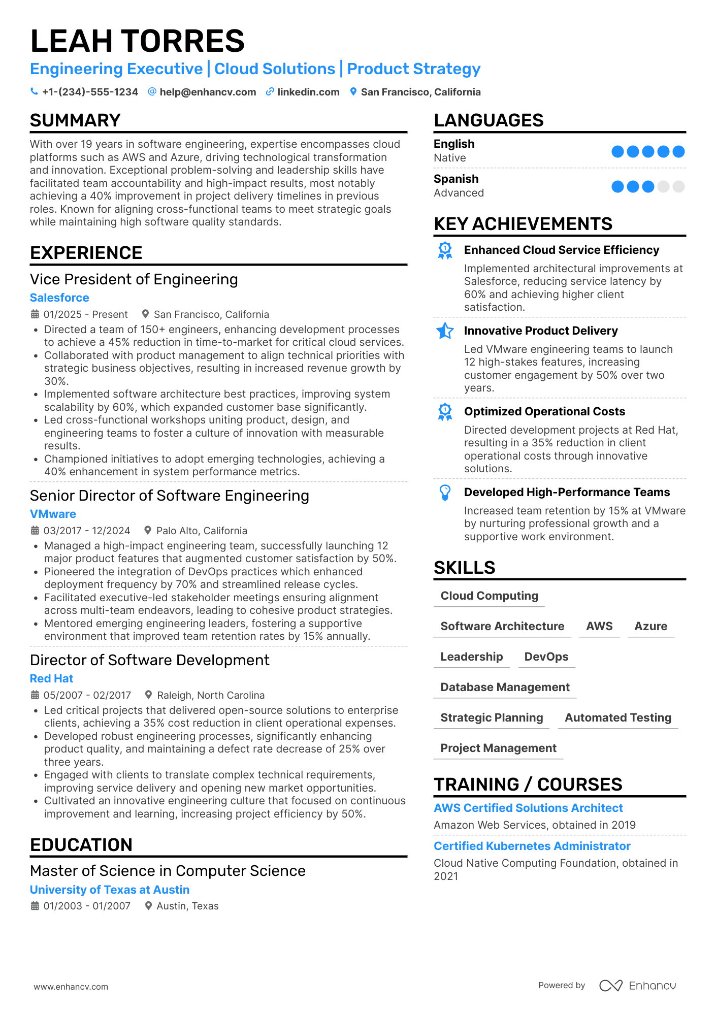 A resume example of a Director of Engineering