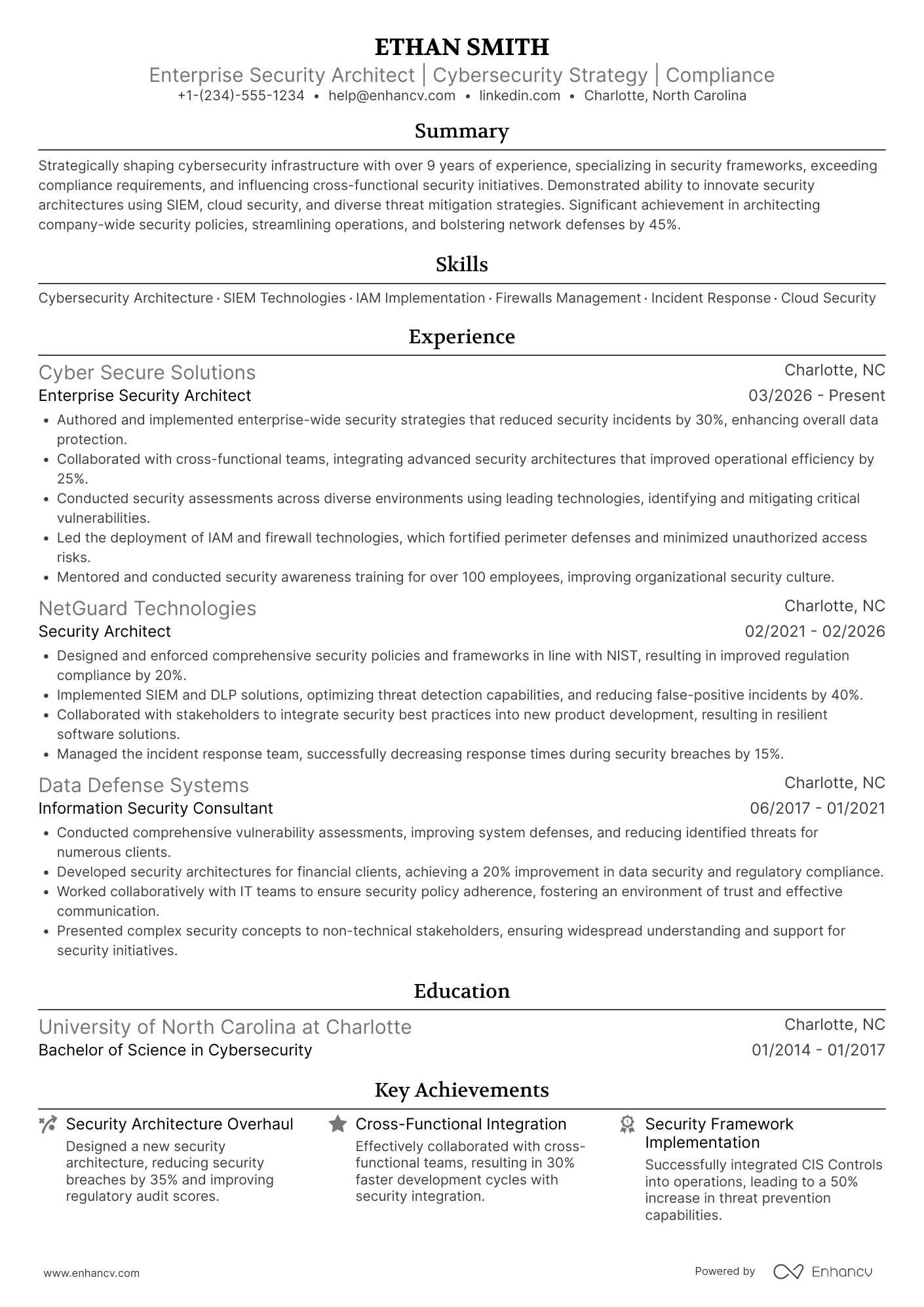 A resume example of a Enterprise Security Architect