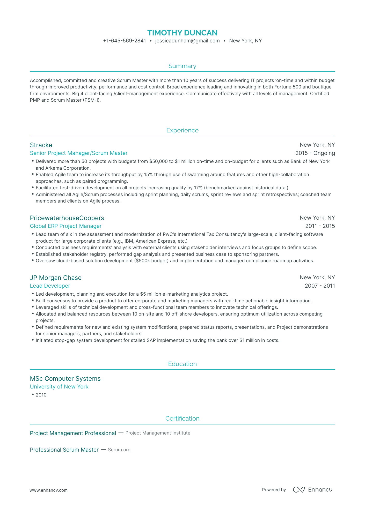Traditional Scrum Master Resume Template