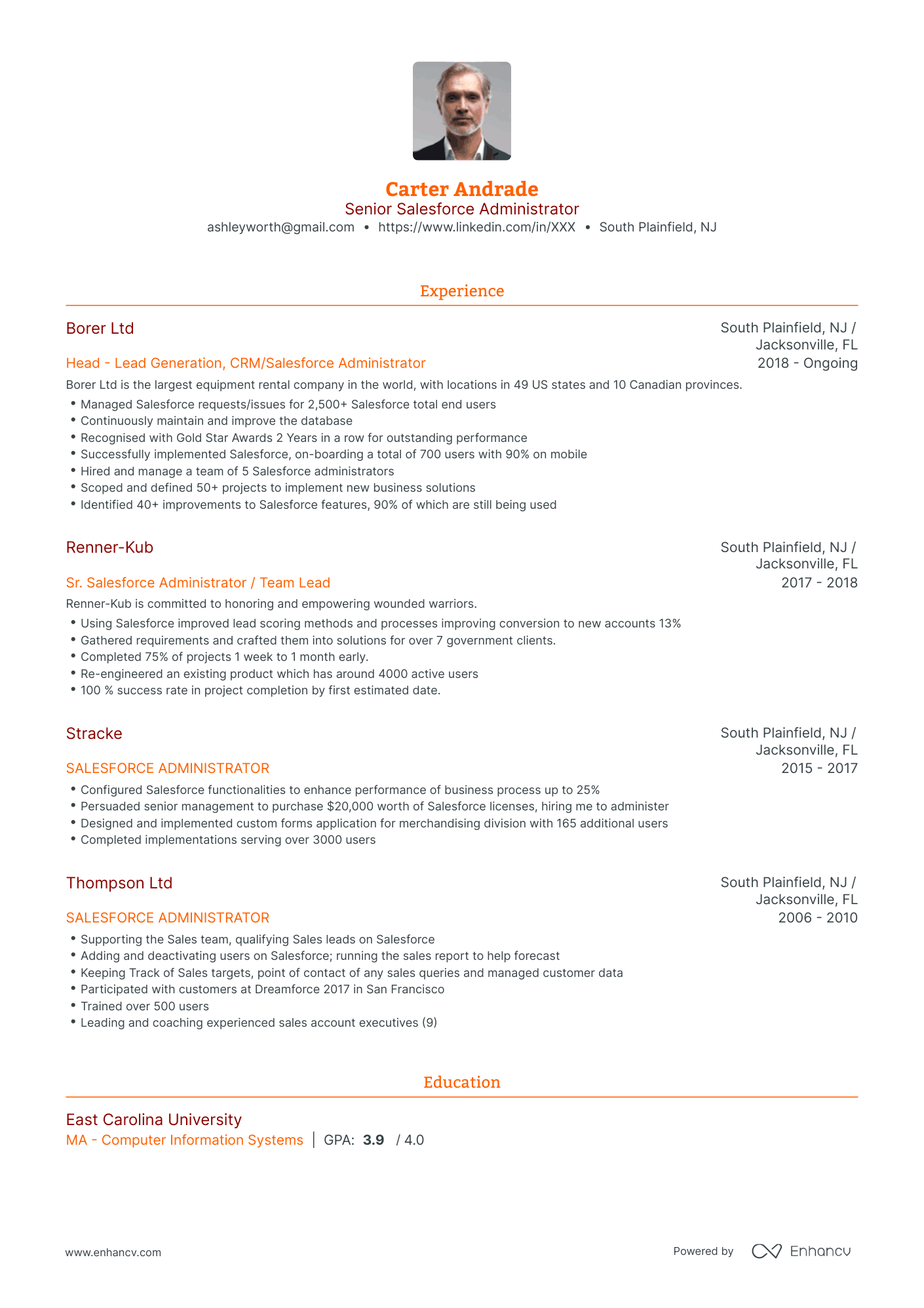 Traditional Salesforce Admin Resume Template