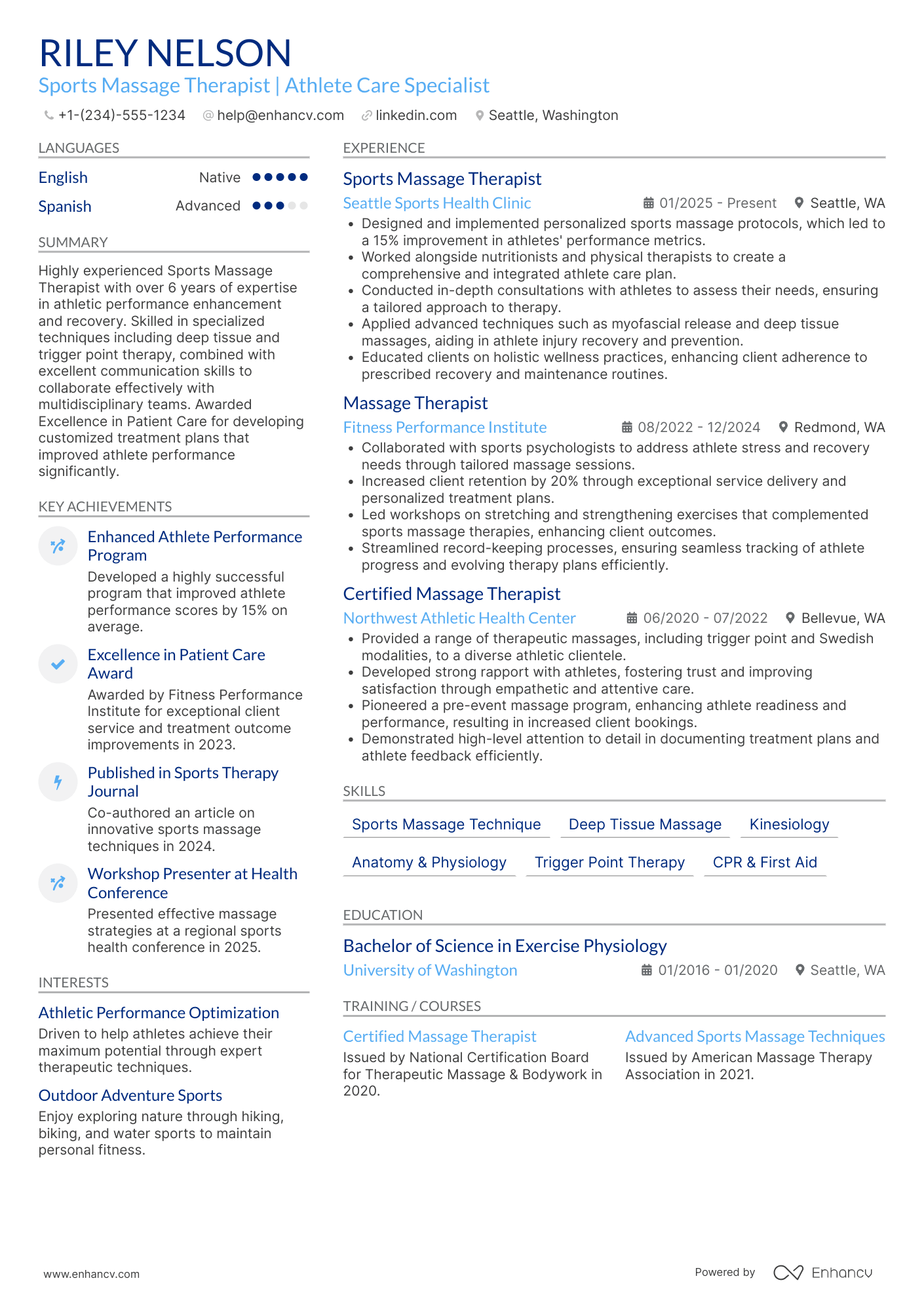 A resume example of a Sports Massage Therapist