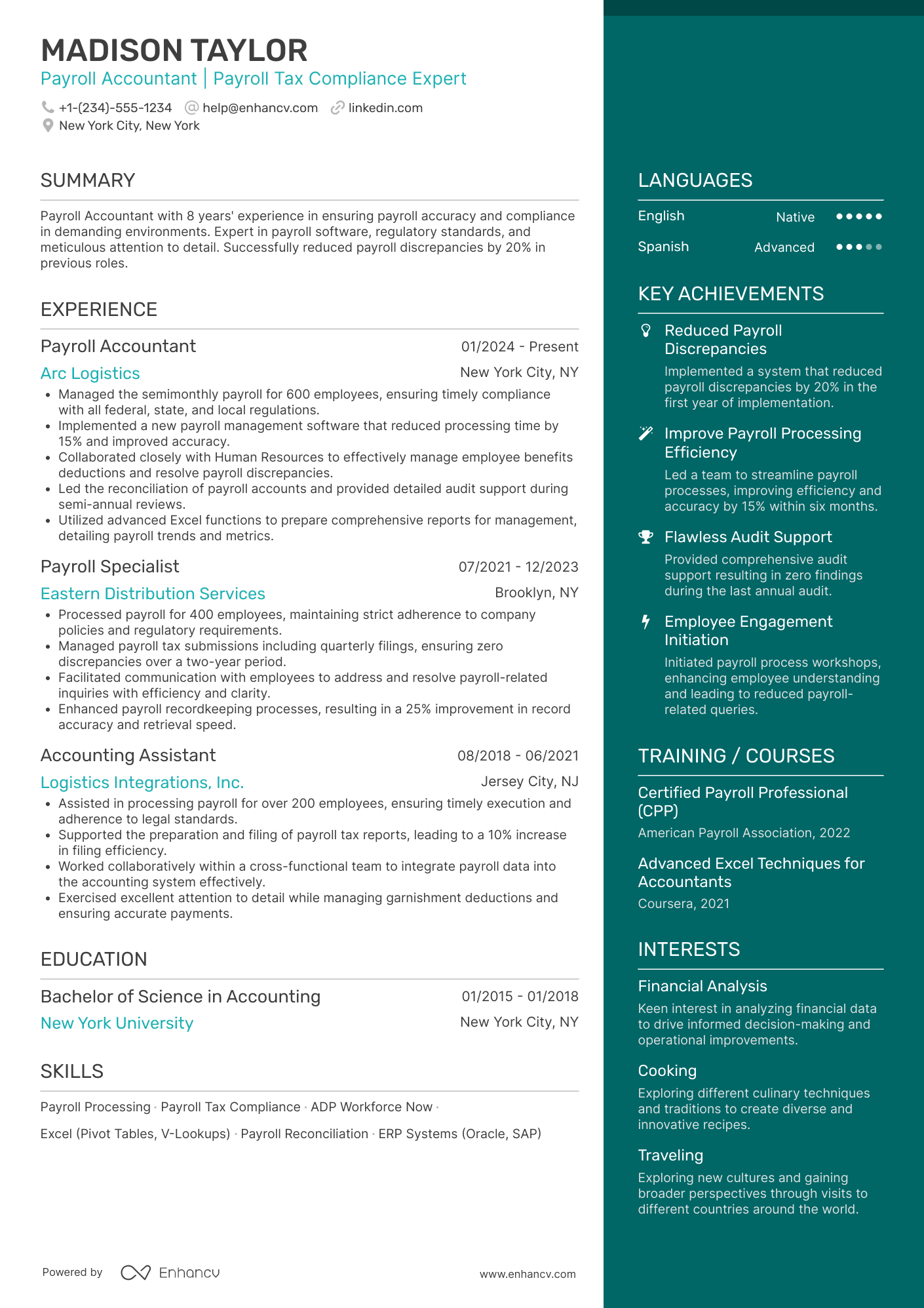 A resume example of a Payroll Accountant