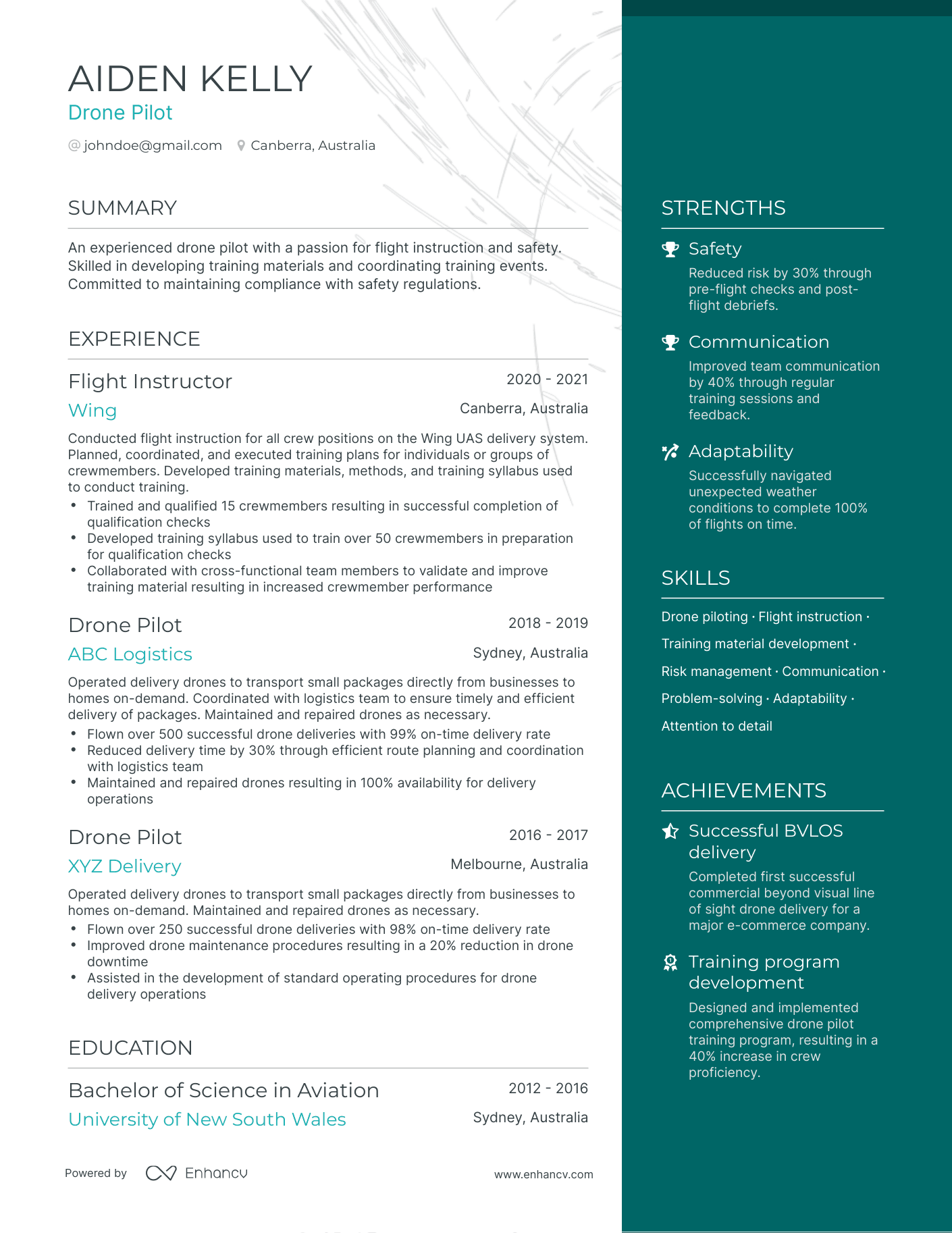 One Page Drone Pilot Resume Template