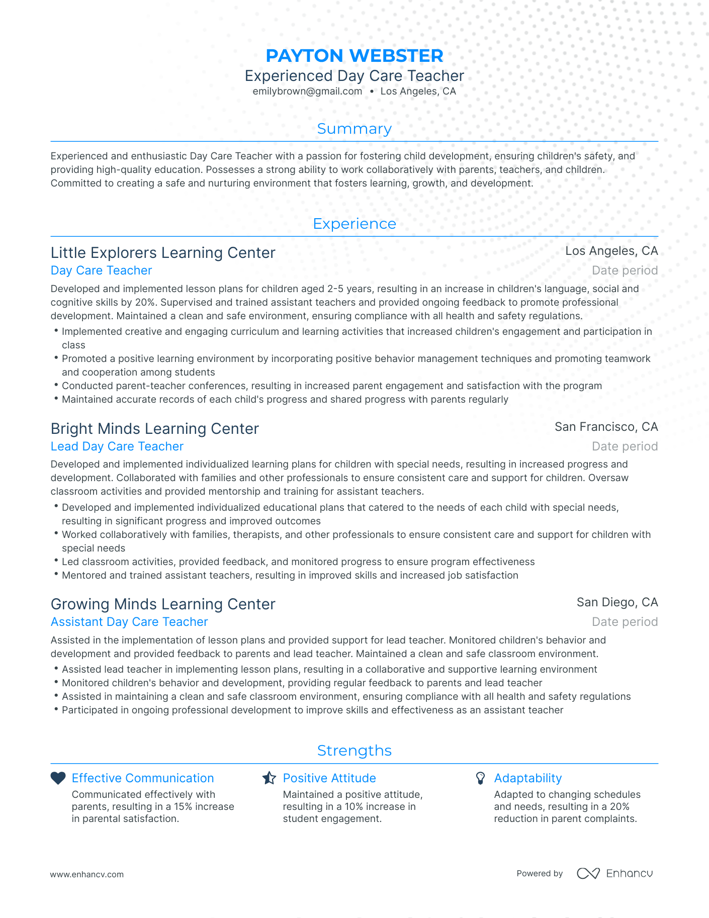 Traditional Day Care Teacher Resume Template