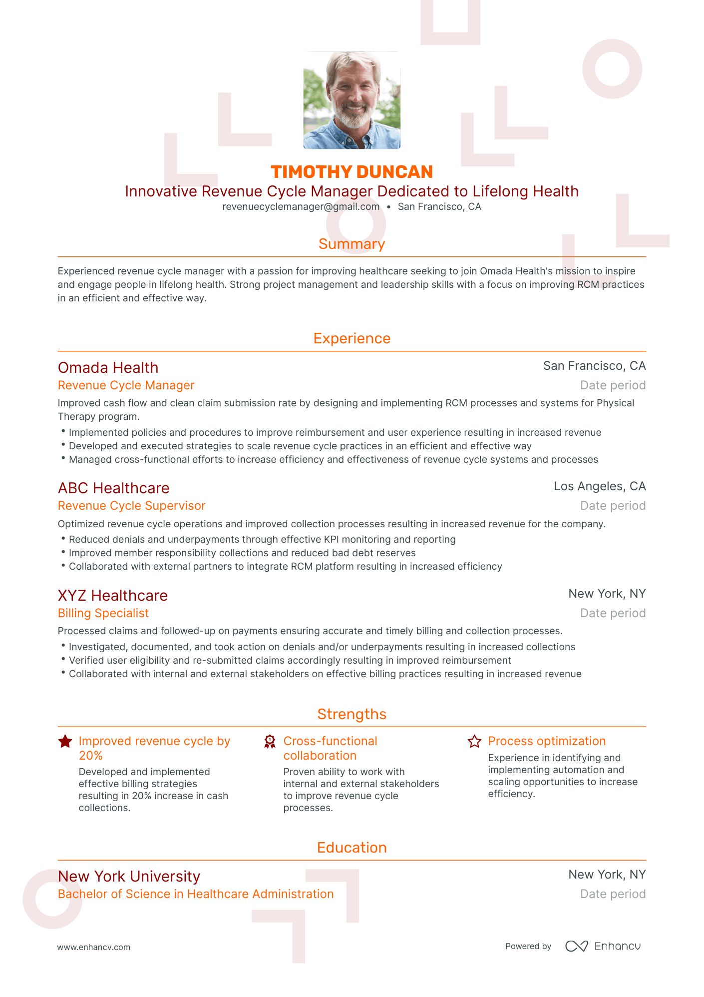 Traditional Revenue Cycle Manager Resume Template
