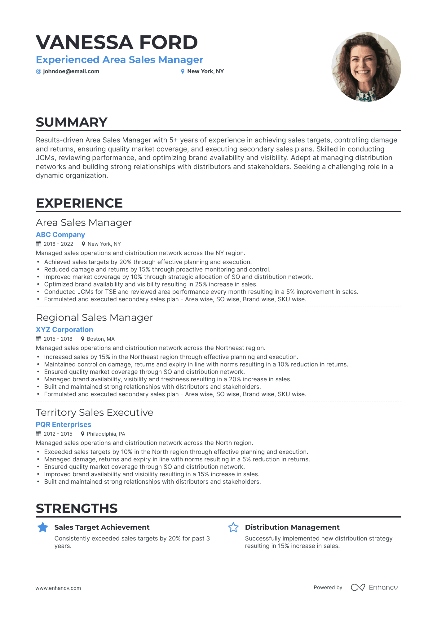 Classic Area Sales Manager Resume Template