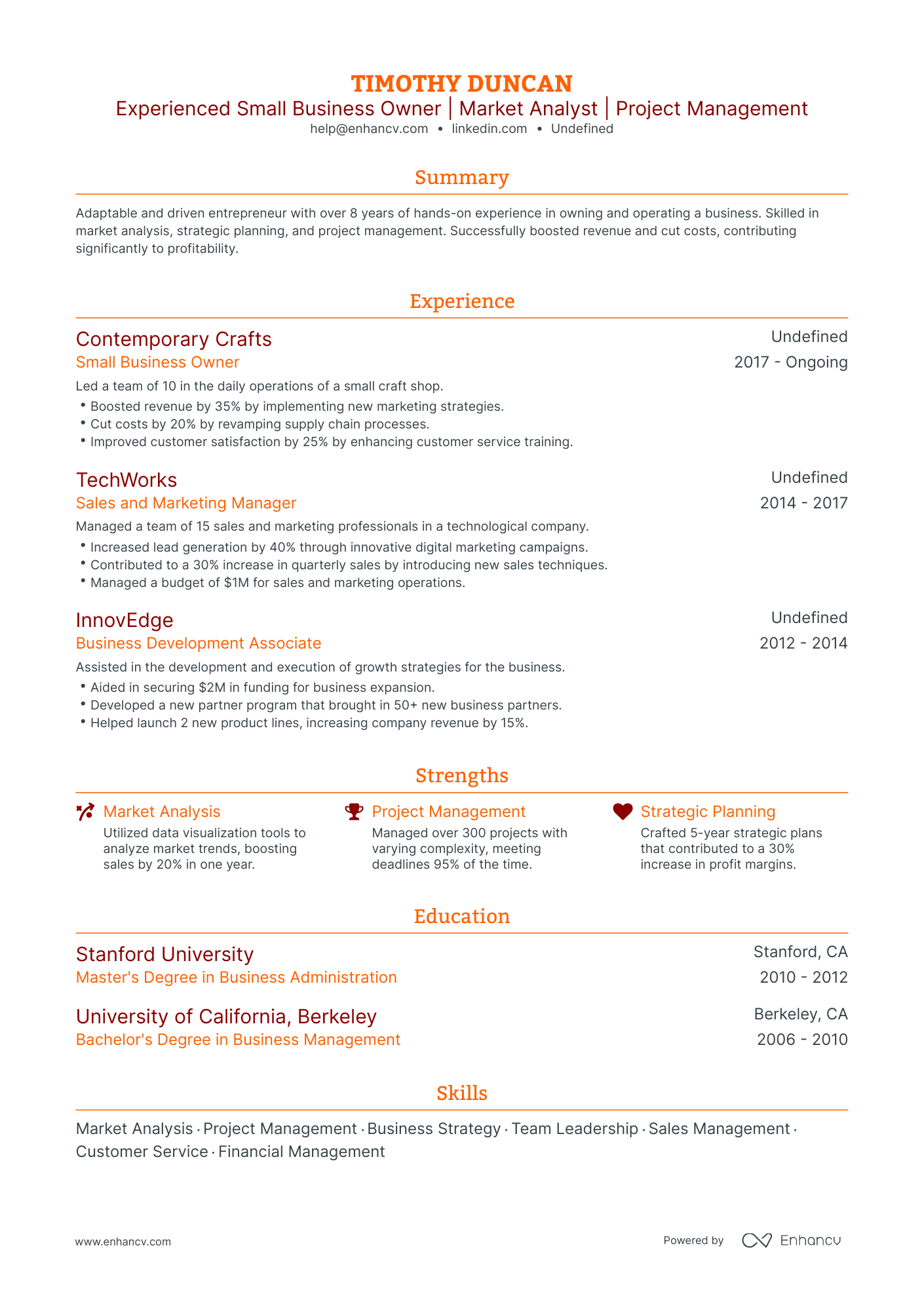 undefined Small Business Owner Resume Template