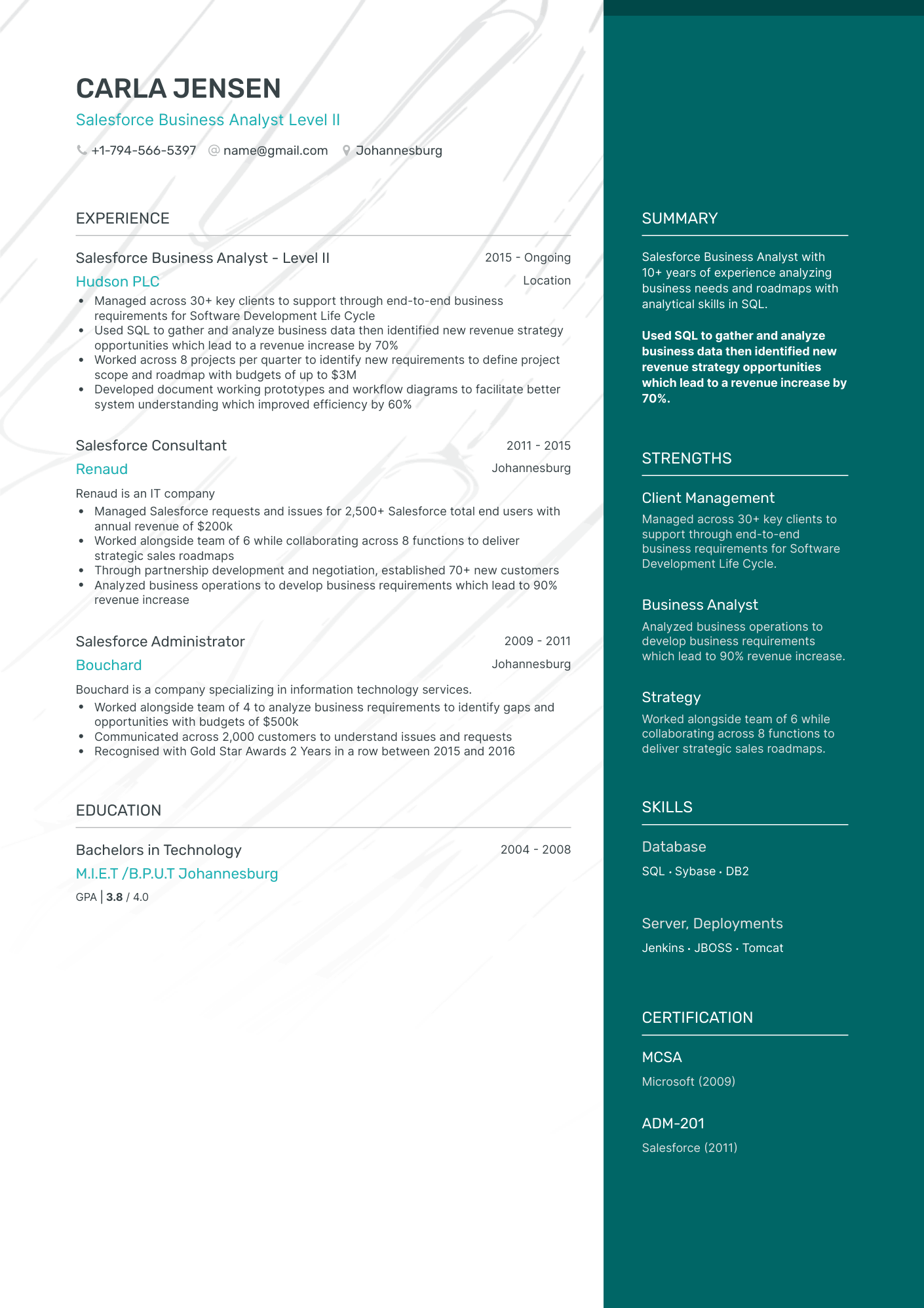 One Page Salesforce Business Analyst Resume Template
