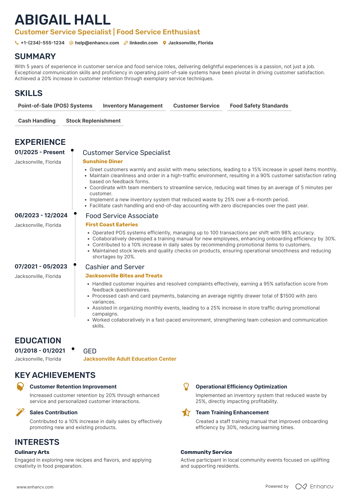 A resume example of a Ice Cream Server